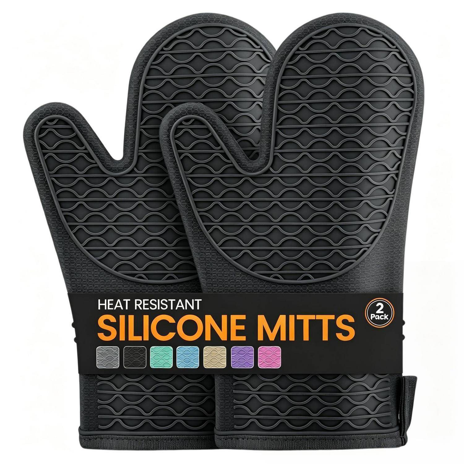 Ofenhandschuhe Silikon hitzebeständig bis 260°C rutschfest Schwarz 2er-Pack