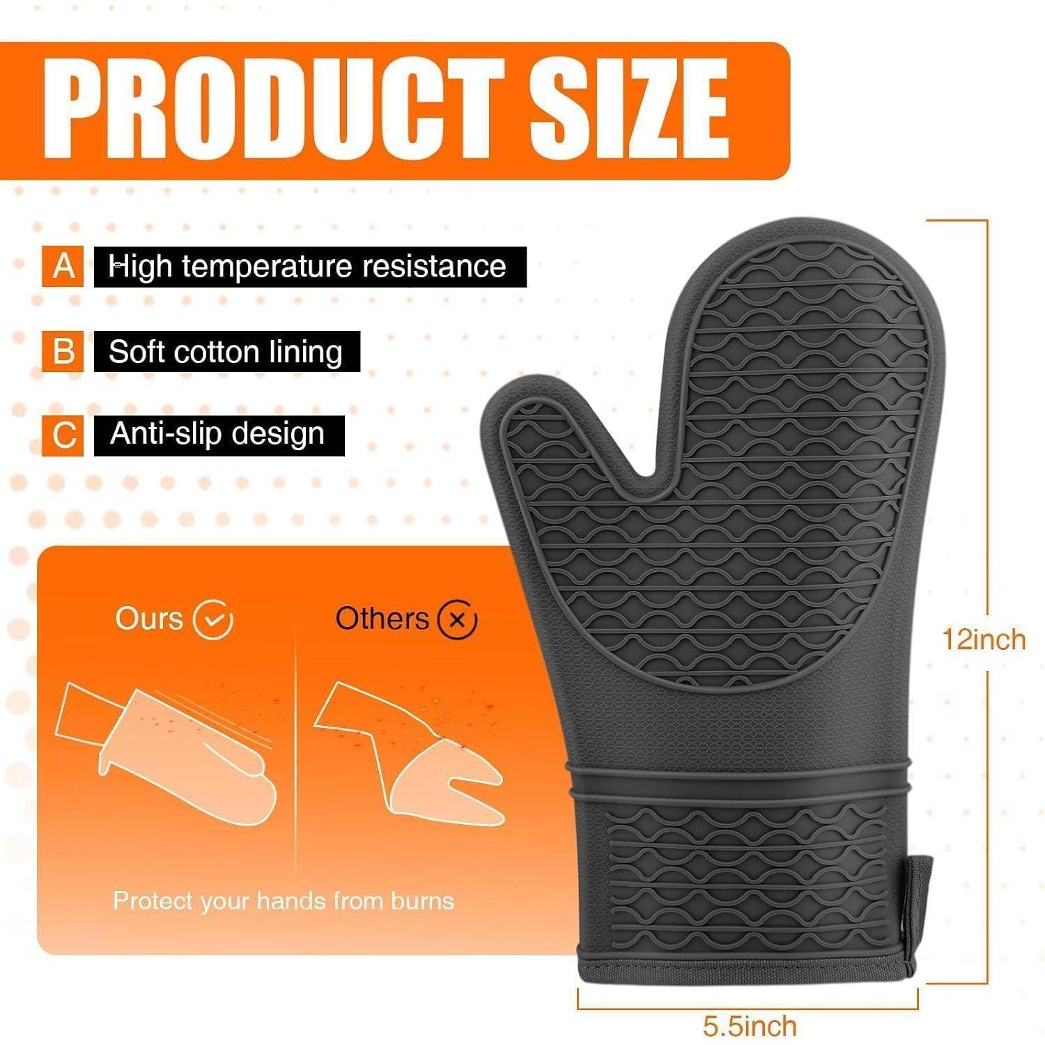 Ofenhandschuhe Silikon hitzebeständig bis 260°C rutschfest Schwarz 2er-Pack