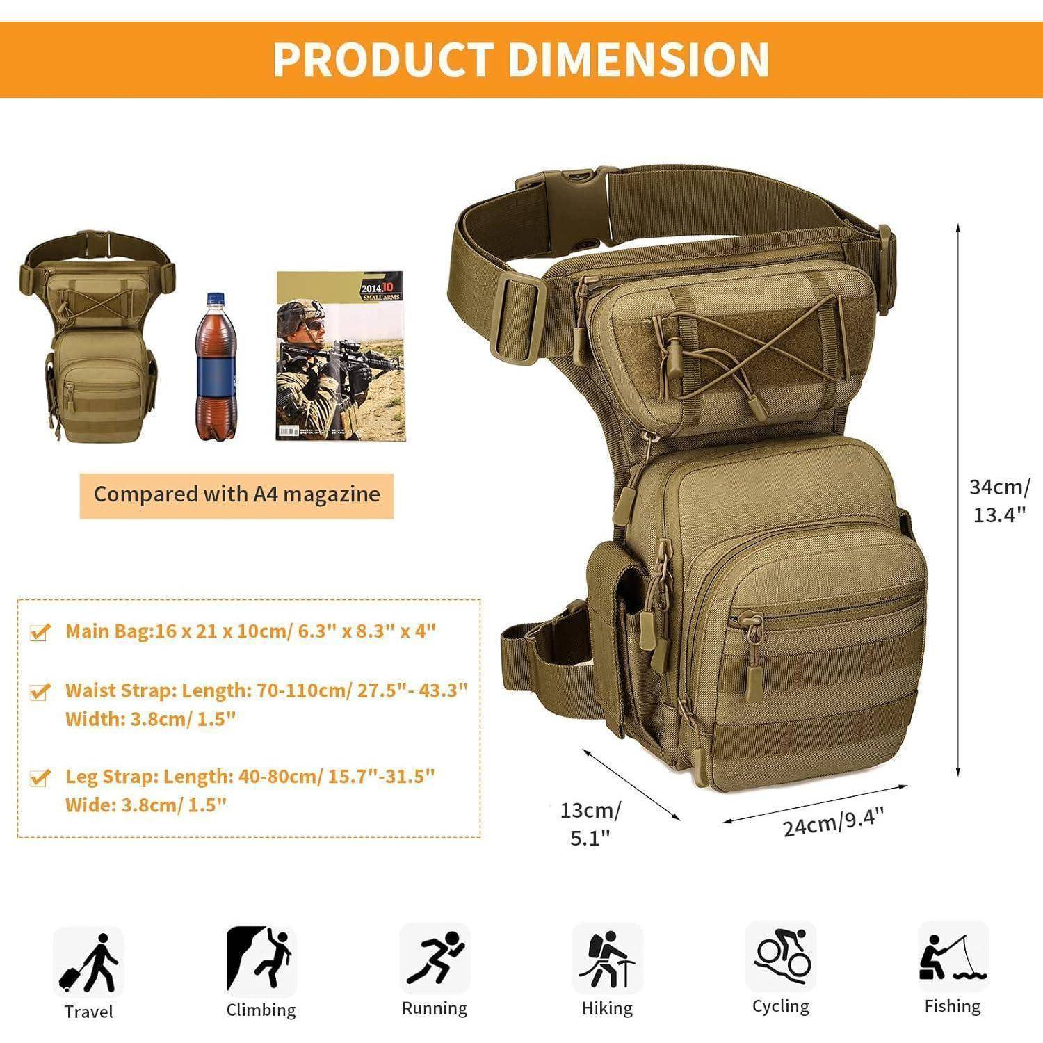 Huntvp Taktische Beintasche MOLLE Hüfttasche Herren Typ-2-braun