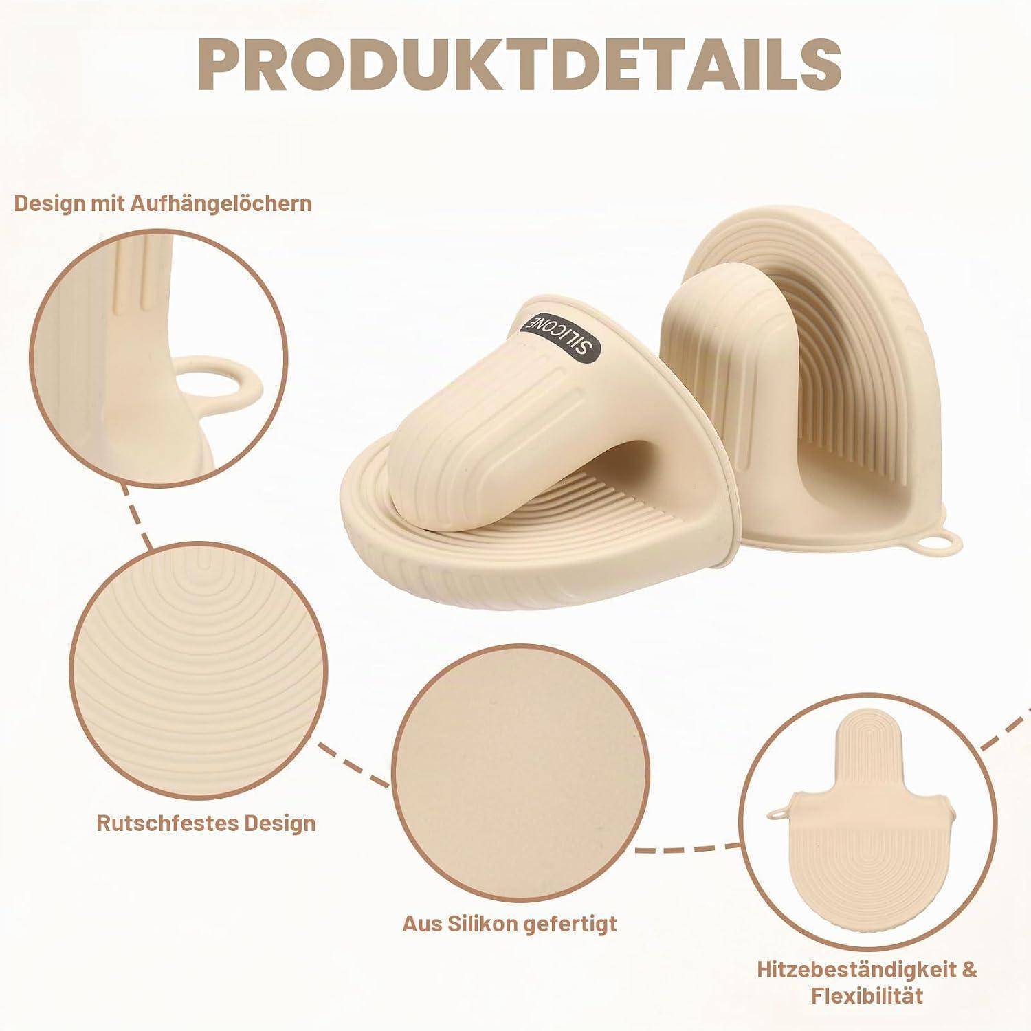 QUARKZMAN 2x Silikon Mini Ofenhandschuhe Hitzebeständig Beige
