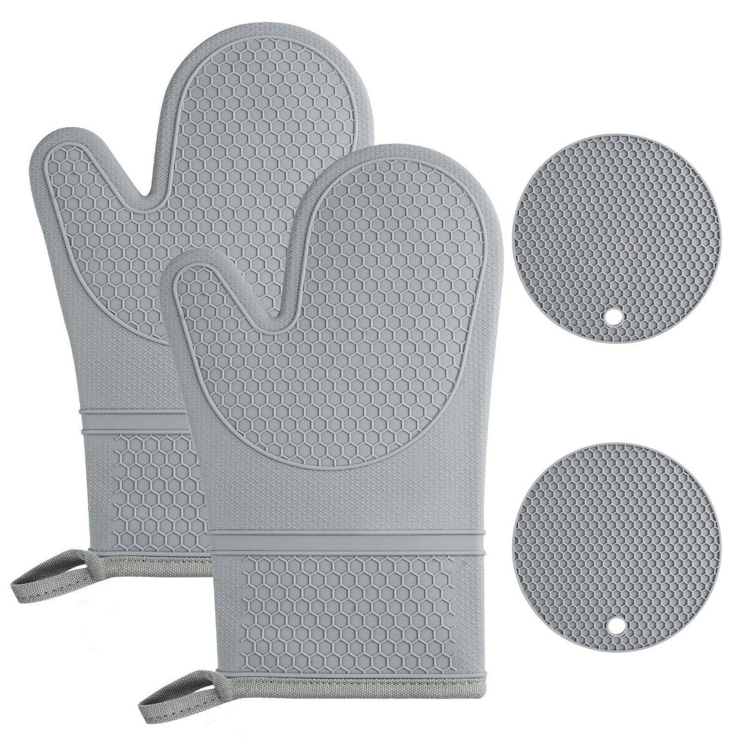 AUAUY Silikon Ofenhandschuhe Set 1 Paar mit 2 Topflappen Grau