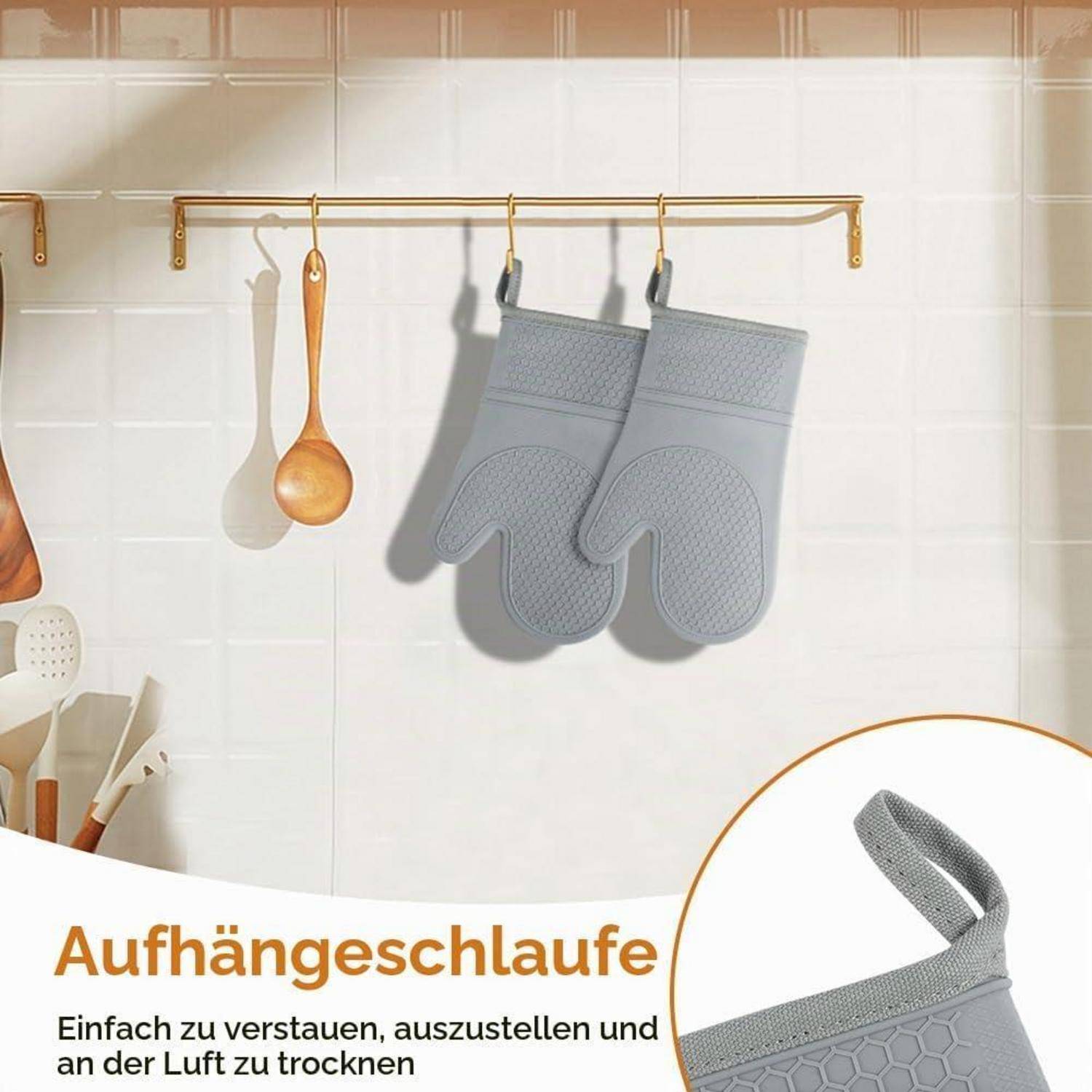 AUAUY Silikon Ofenhandschuhe Set 1 Paar mit 2 Topflappen Grau