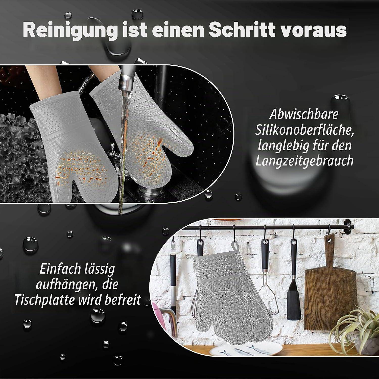 Ofenhandschuhe Silikon bis 260°C, rutschfest, grau