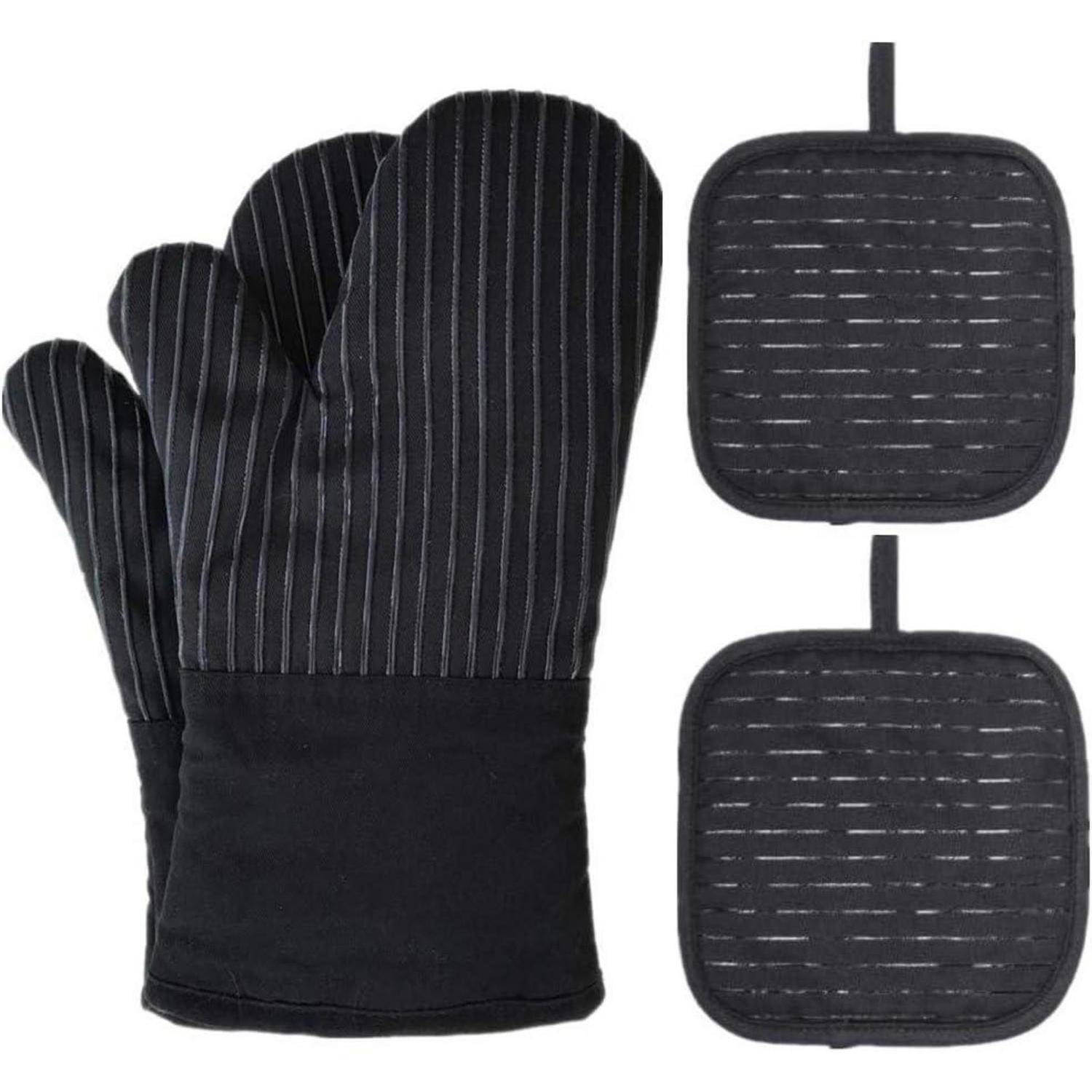 Ofenhandschuhe 2er Set hitzebeständig bis 240°C Silikon Grip Schwarz