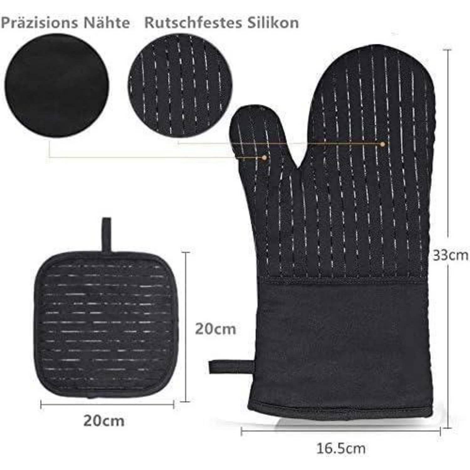 Ofenhandschuhe 2er Set hitzebeständig bis 240°C Silikon Grip Schwarz