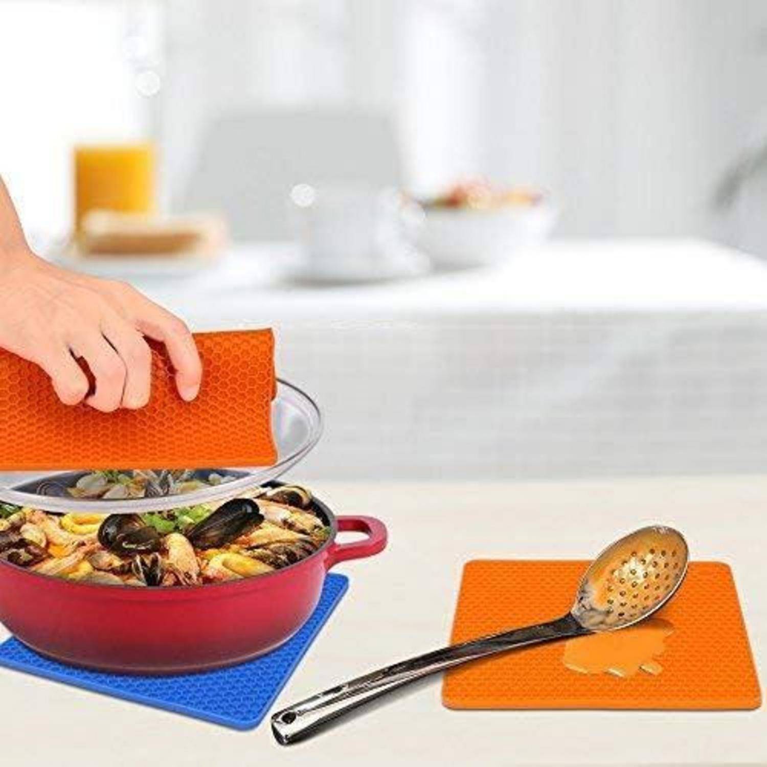 flintronic Topfuntersetzer 4er Set Silikon Hitzebeständig bis 250°C Wabenmuster Multicolor