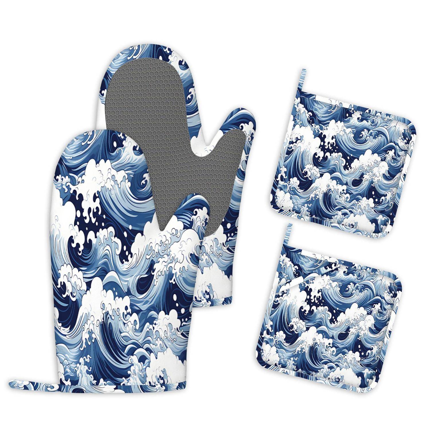 Ofenhandschuhe Topflappen Set 4-teilig Hitzebeständig Silikon Rutschfest