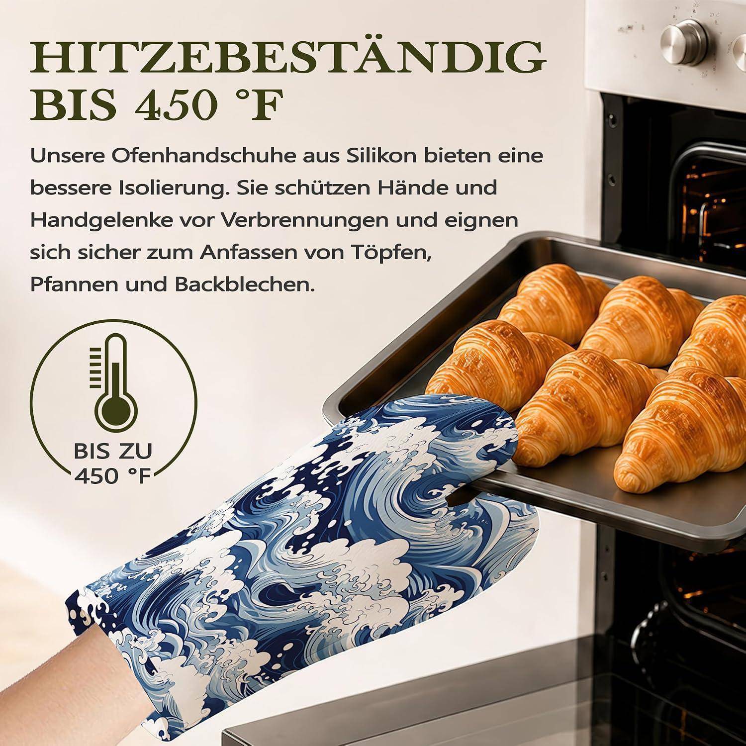 Ofenhandschuhe Topflappen Set 4-teilig Hitzebeständig Silikon Rutschfest