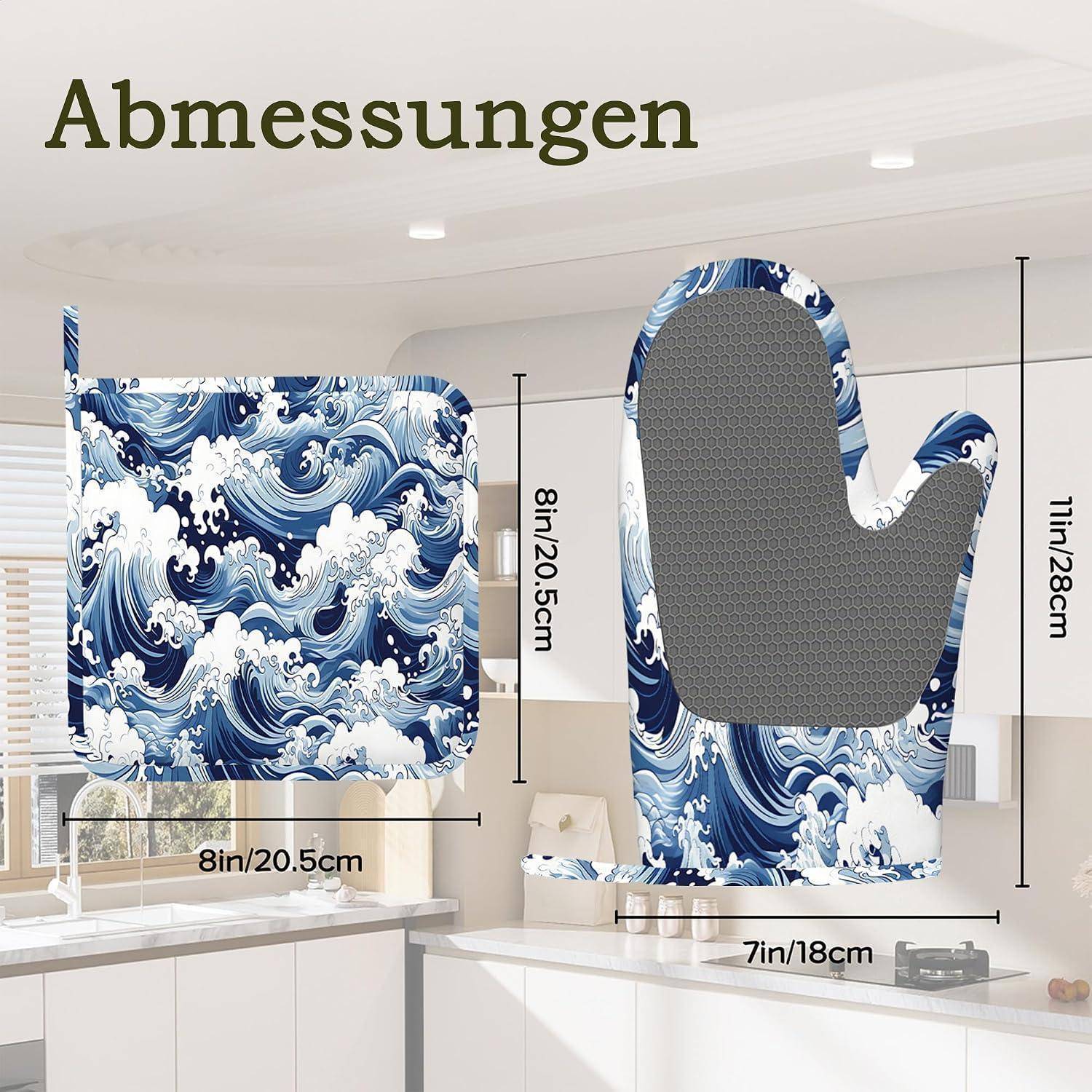 Ofenhandschuhe Topflappen Set 4-teilig Hitzebeständig Silikon Rutschfest