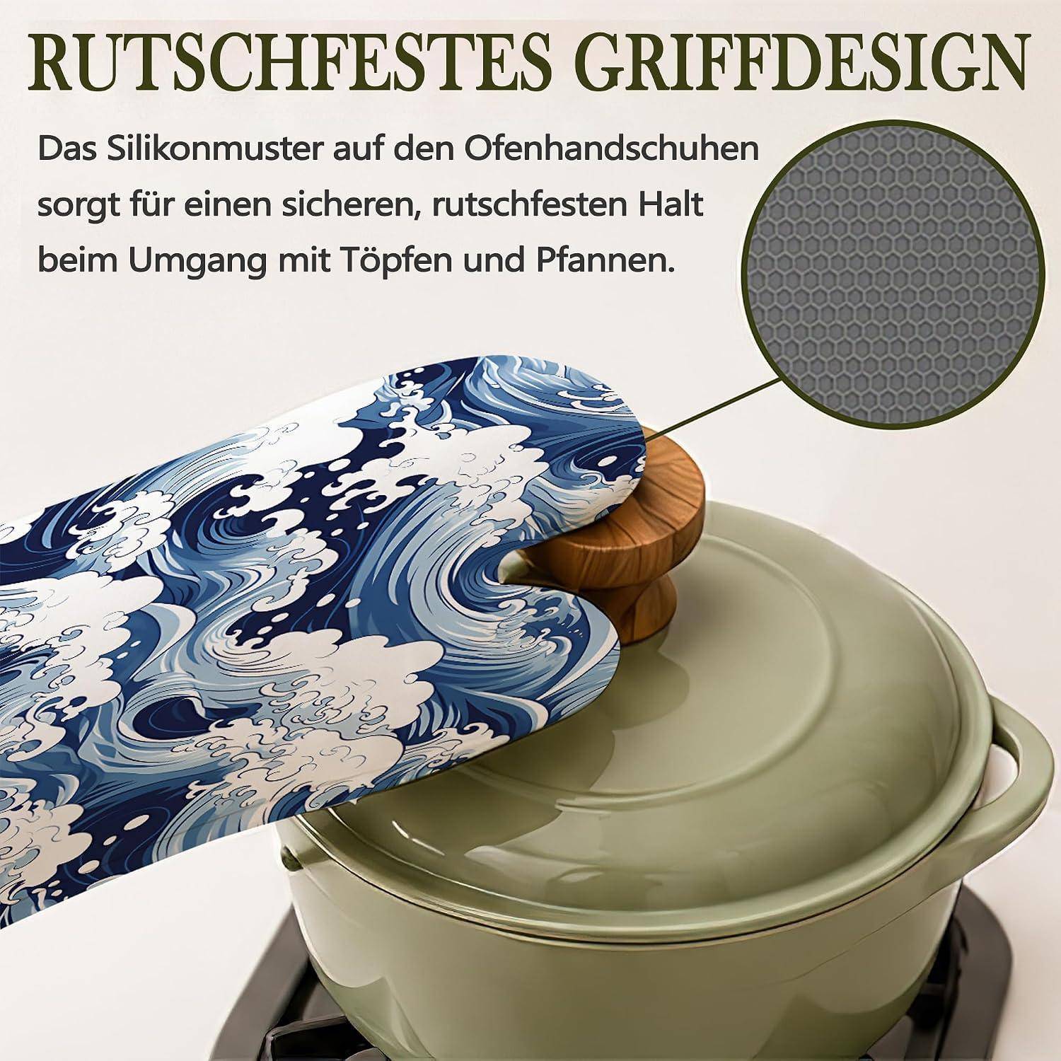 Ofenhandschuhe Topflappen Set 4-teilig Hitzebeständig Silikon Rutschfest