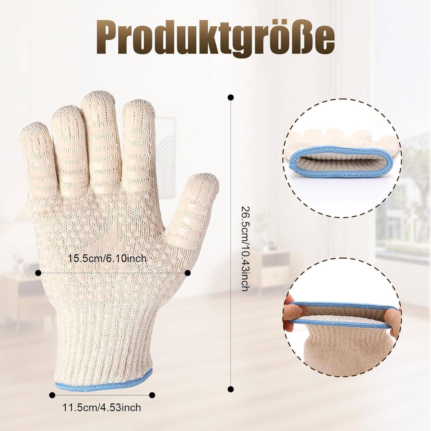 Ofenhandschuhe hitzebeständig mit Silikon, 5 Finger, beidseitig rutschfest