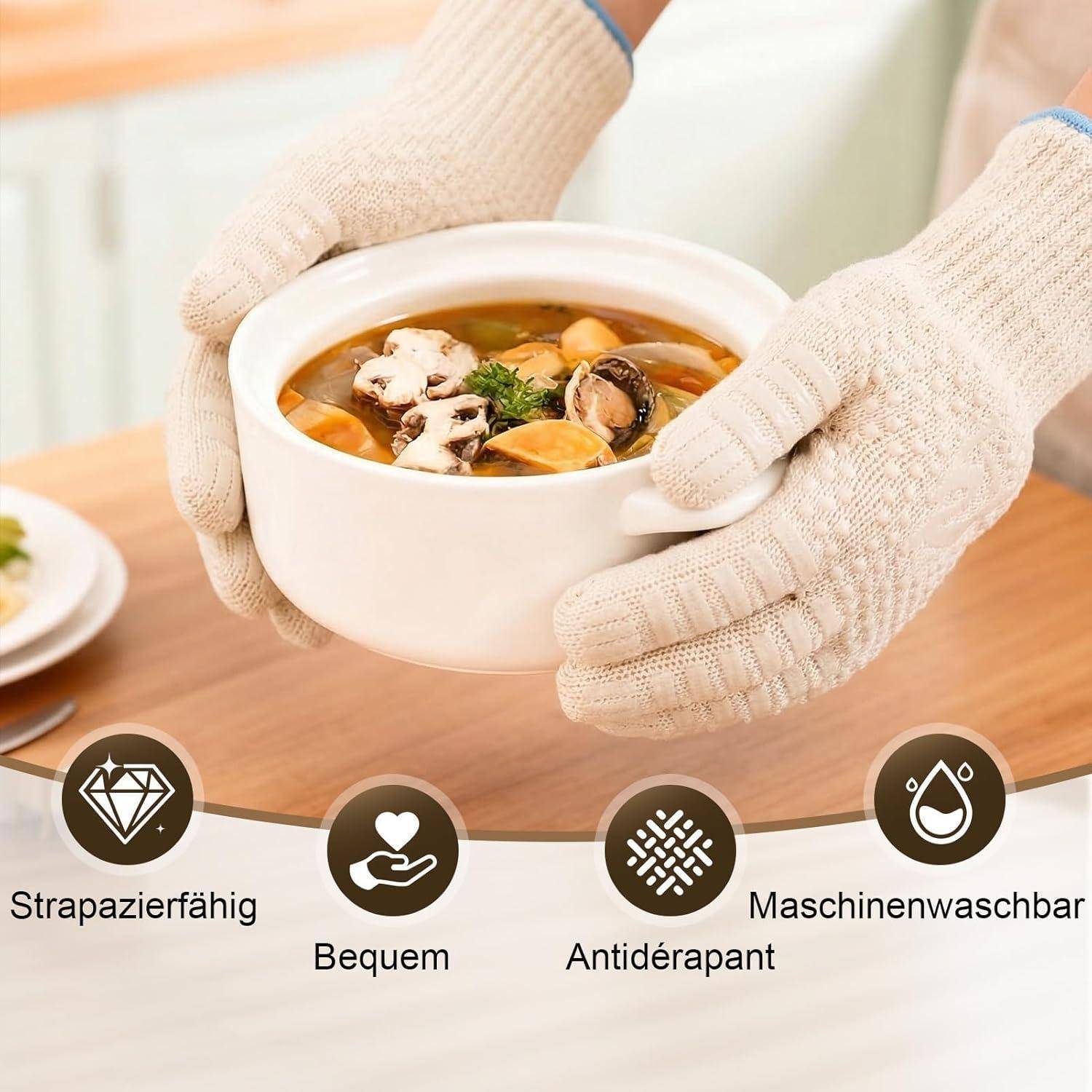 Ofenhandschuhe hitzebeständig mit Silikon, 5 Finger, beidseitig rutschfest