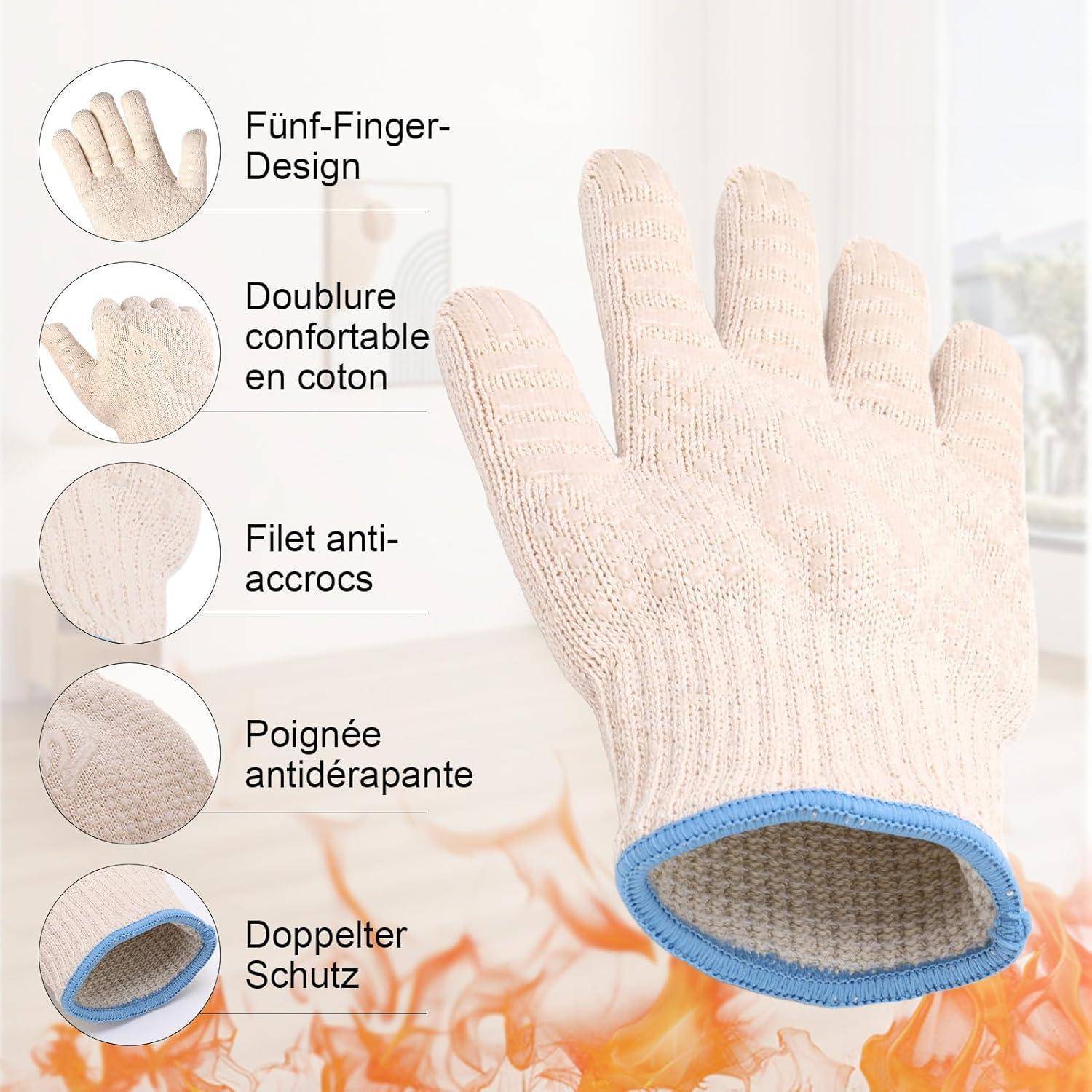 Ofenhandschuhe hitzebeständig mit Silikon, 5 Finger, beidseitig rutschfest