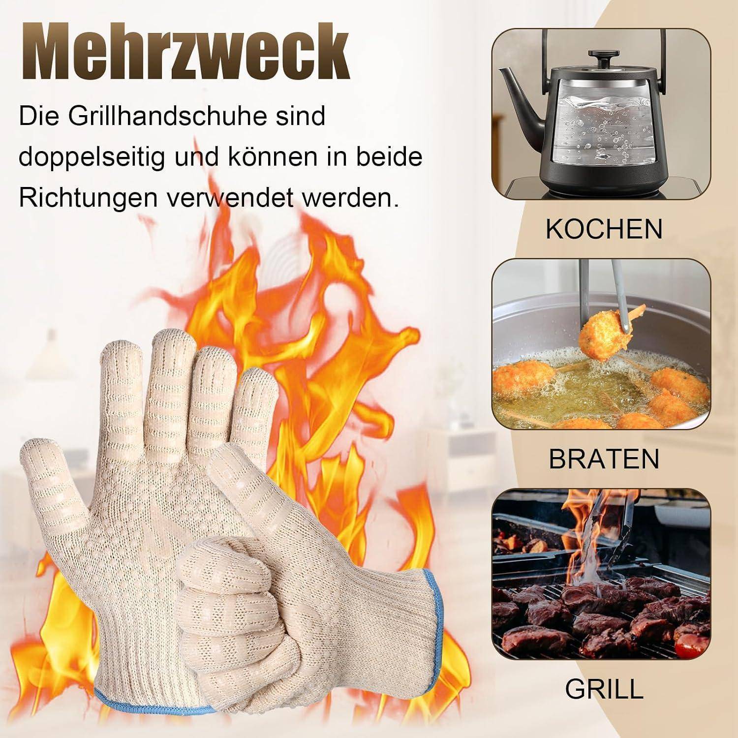 Ofenhandschuhe hitzebeständig mit Silikon, 5 Finger, beidseitig rutschfest