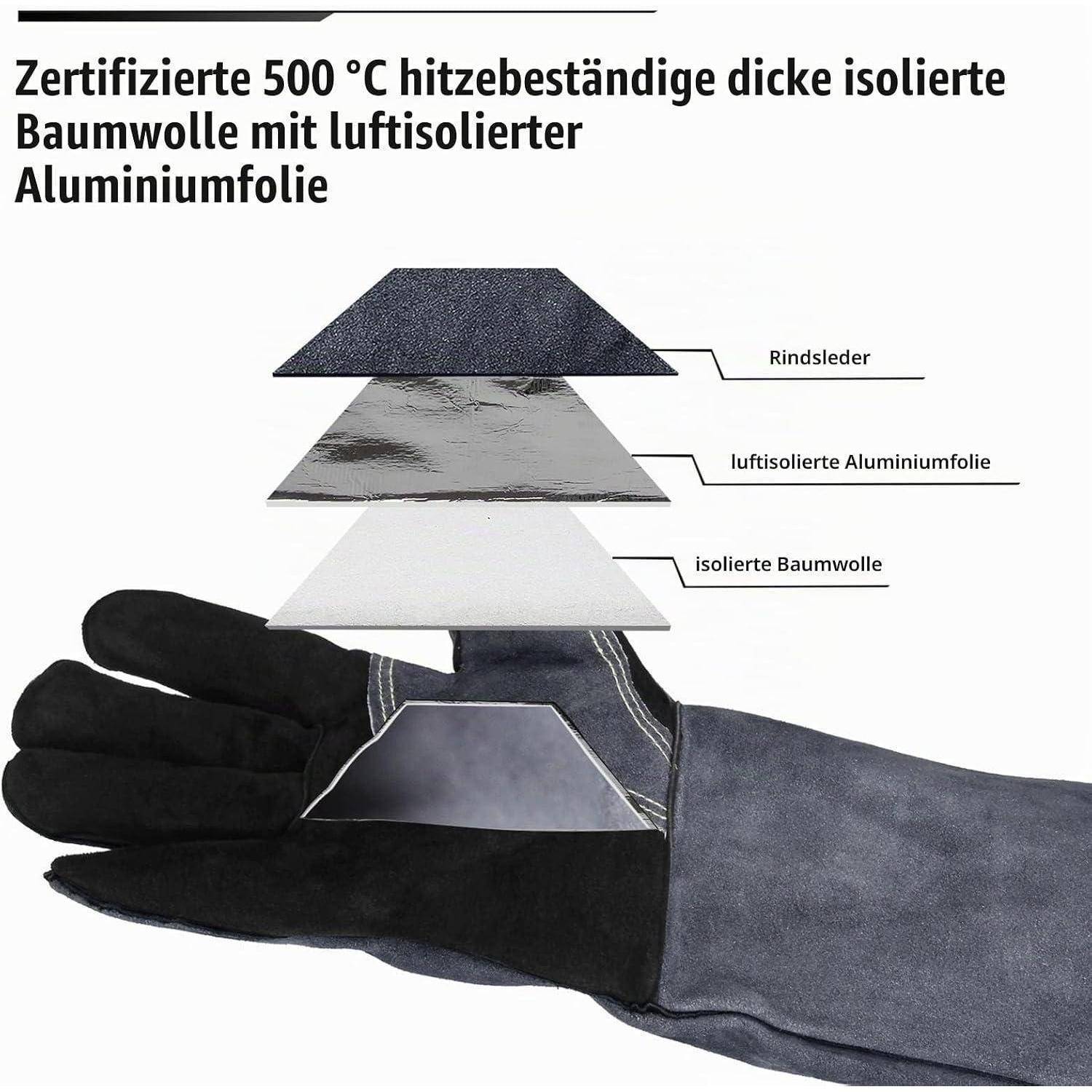 Grillhandschuhe OZERO 40cm hitzebeständig Leder EN407 geprüft 2 Stück