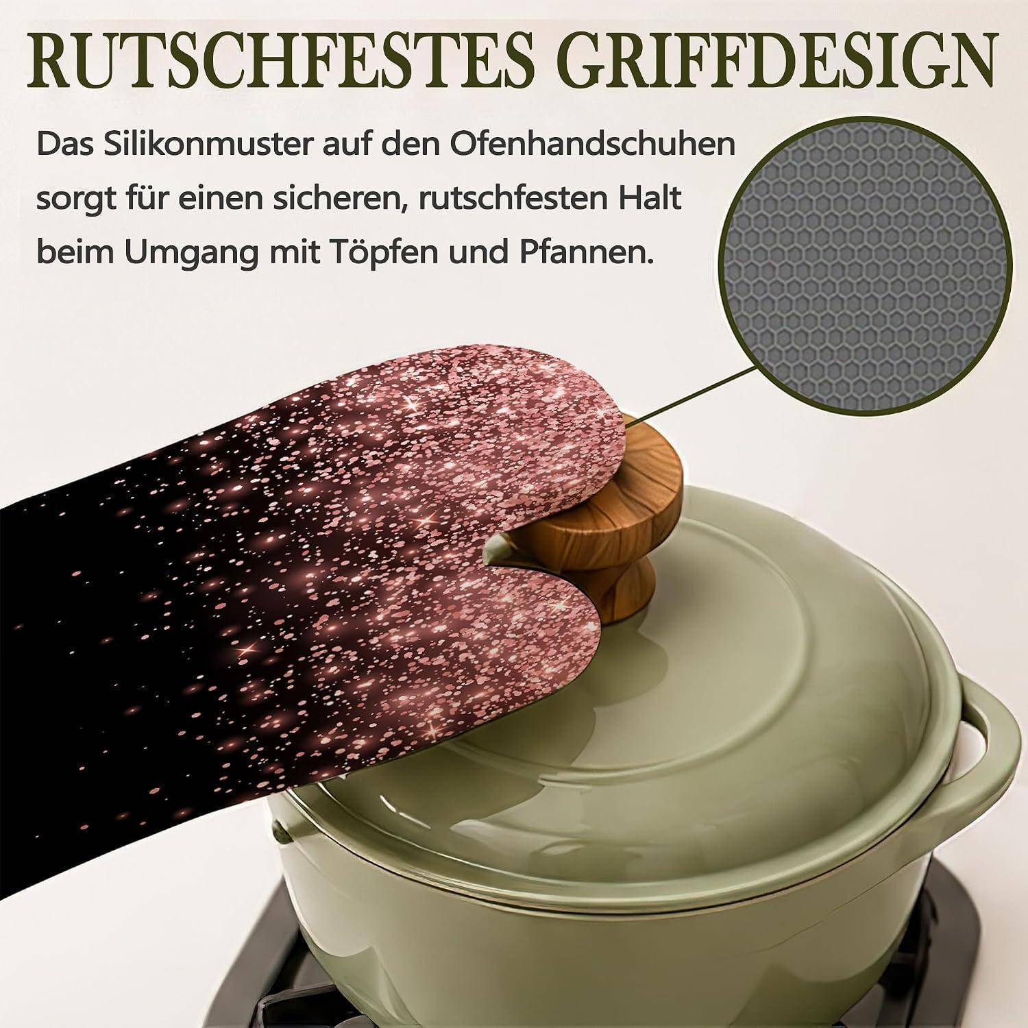 Ofenhandschuhe und Topflappen 4er-Set Hitzebeständig Silikon Rutschfest