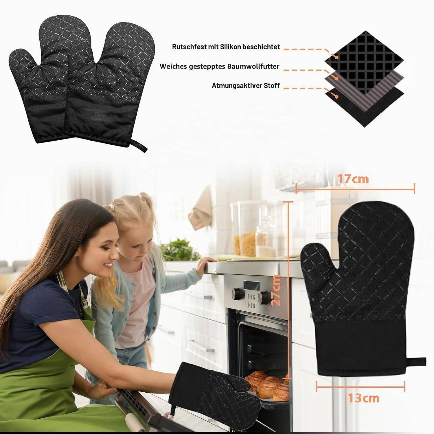 1 Paar Ofenhandschuhe hitzebeständig bis 300°C mit Silikongriff
