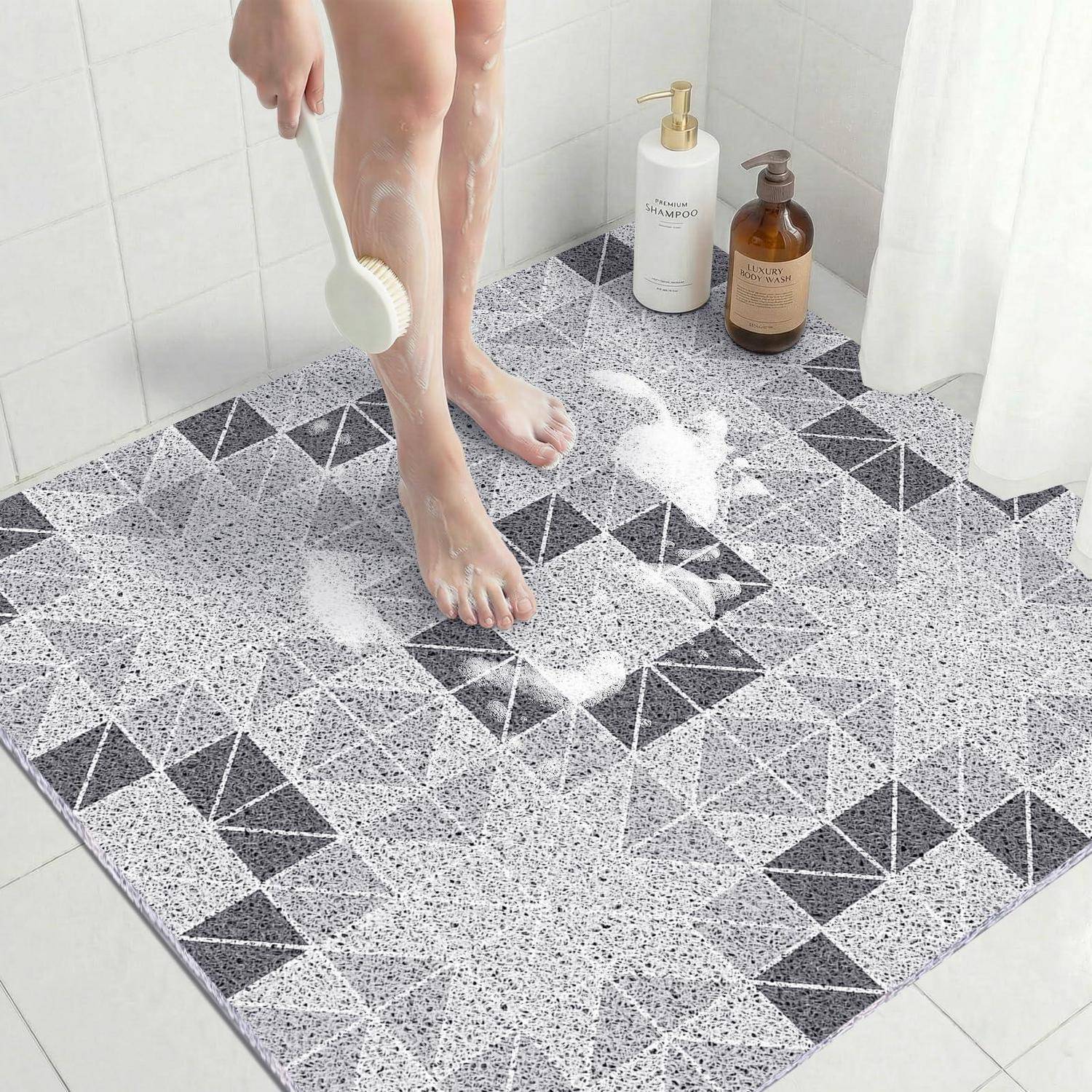 Duschmatte PVC Luffa 80x80 cm Quadratisch Schnelltrocknend Grau
