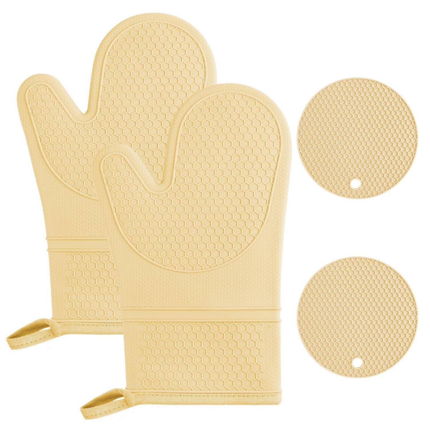 AUAUY Silikon Ofenhandschuhe Set 1 Paar mit 2 Topflappen Gelb