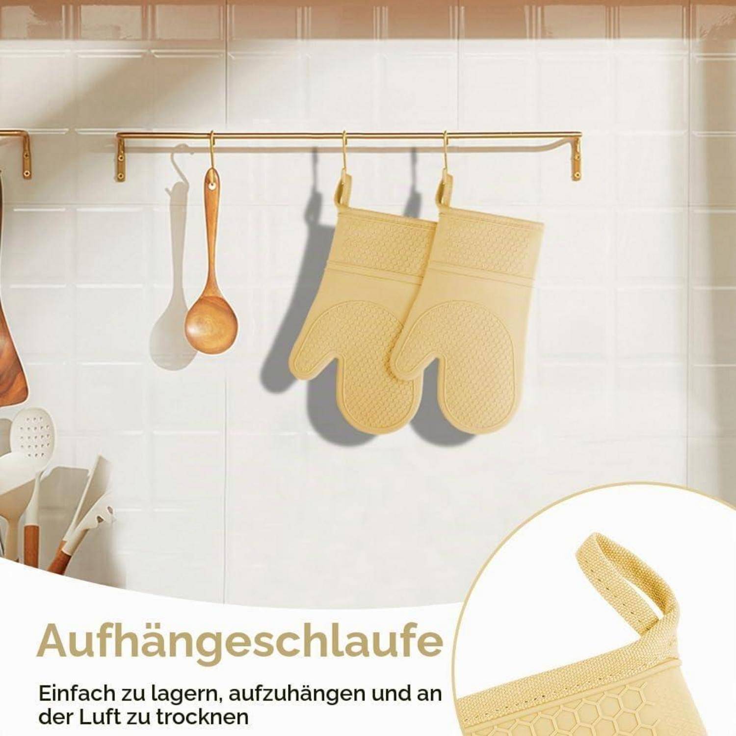 AUAUY Silikon Ofenhandschuhe Set 1 Paar mit 2 Topflappen Gelb