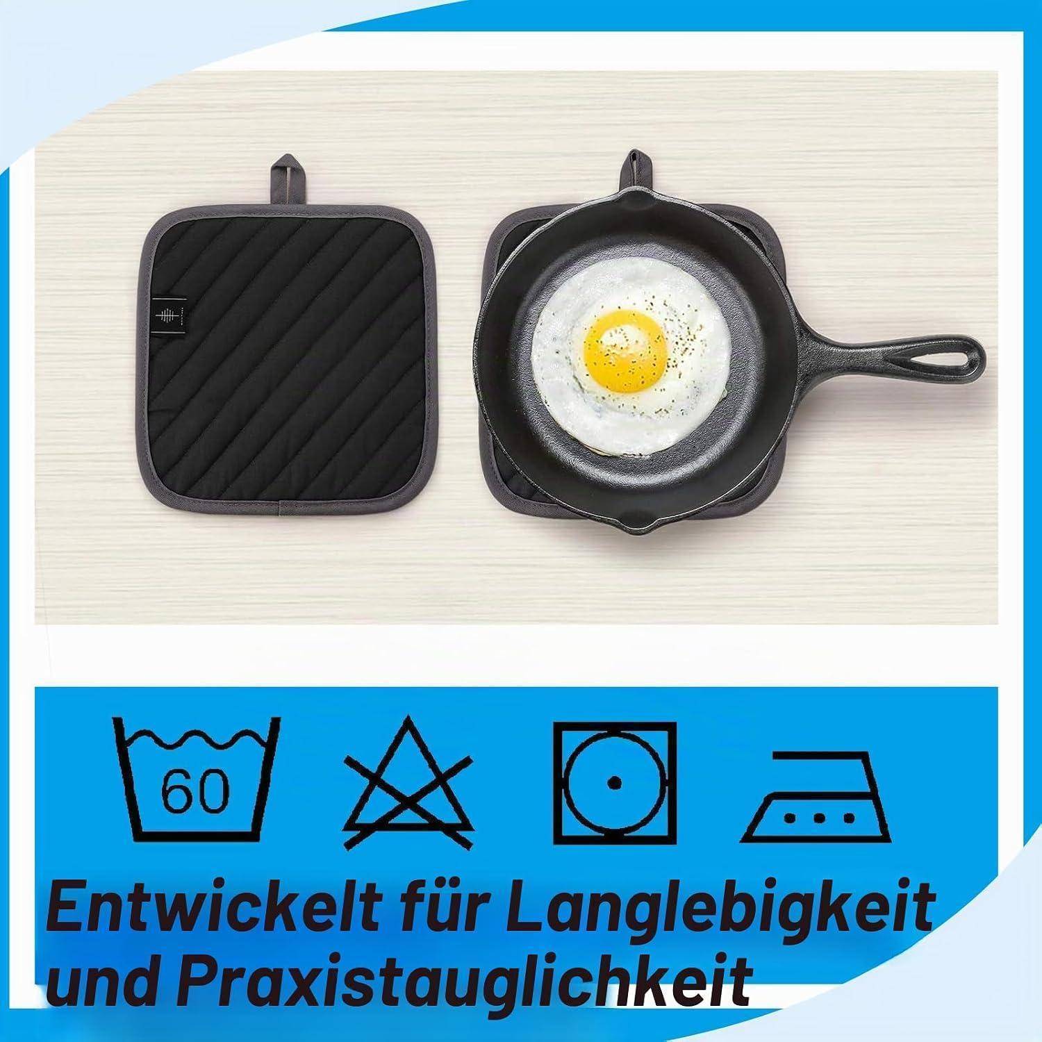 4er Topflappen Set Baumwolle 17x17cm Grau mit Tasche