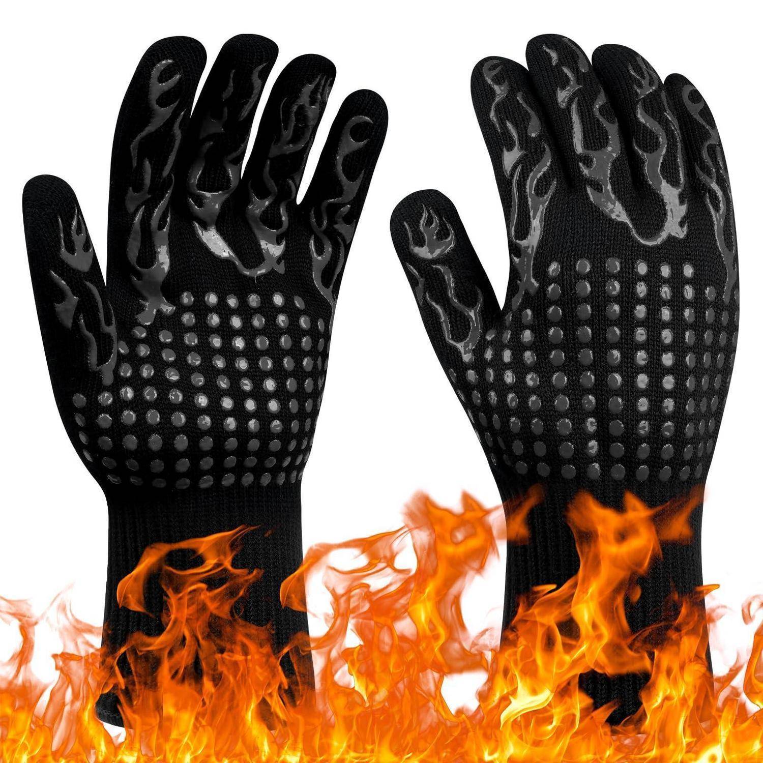 Grillhandschuhe hitzebeständig bis 800°C, 5-Finger-Design, Schwarz