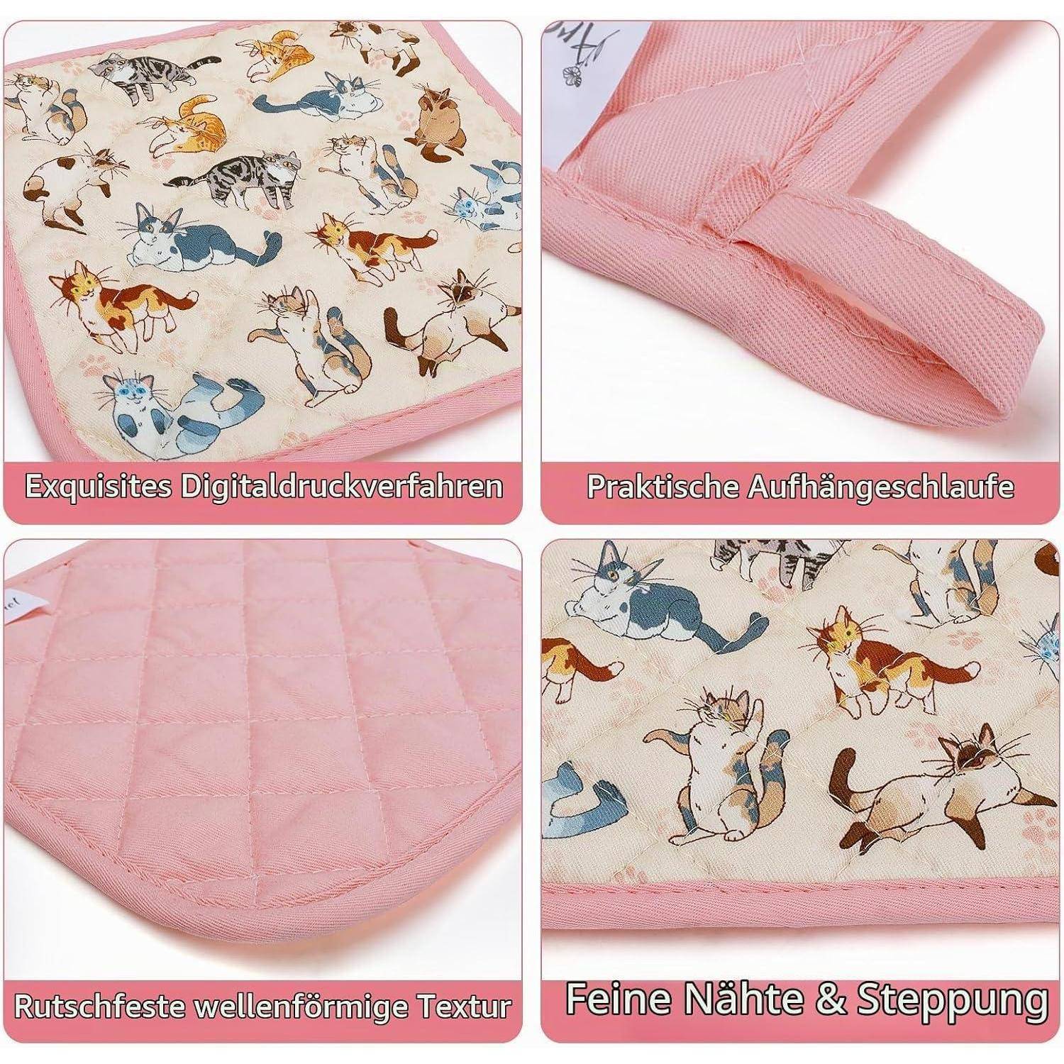 Ofenhandschuh und Topflappen 2er-Set Baumwolle Katze