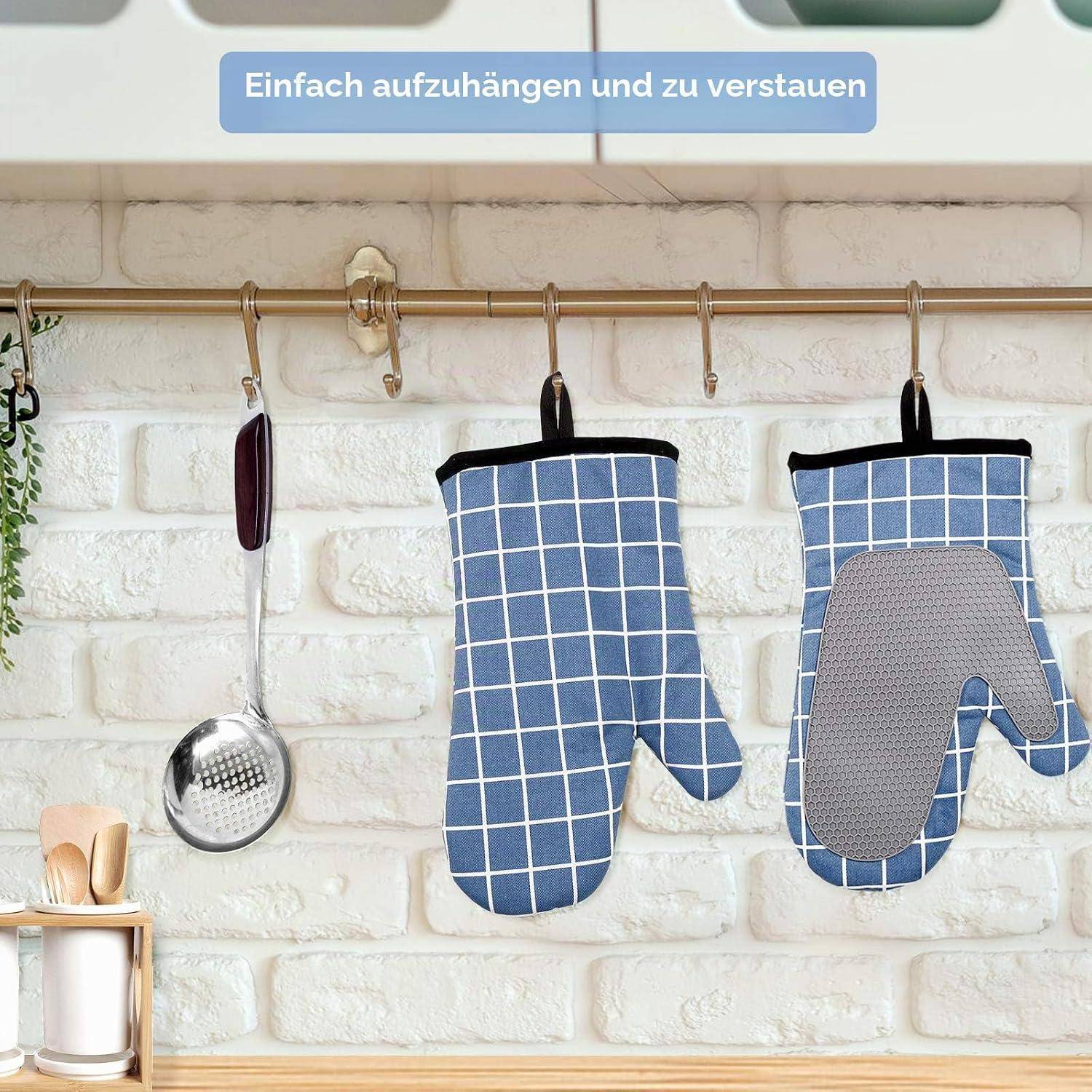 Ofenhandschuhe Silikon Baumwolle Hitzebeständig Anti-Rutsch Blau