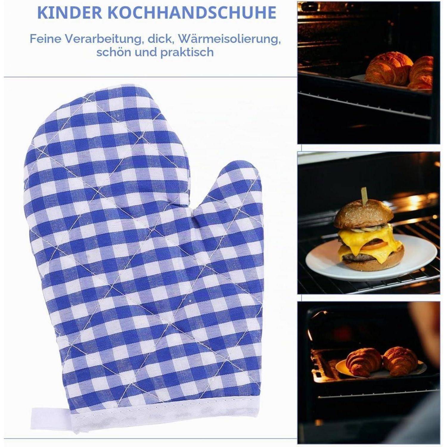 DOITOOL Kinder Ofenhandschuhe 2 Stück Karo Dunkelblau