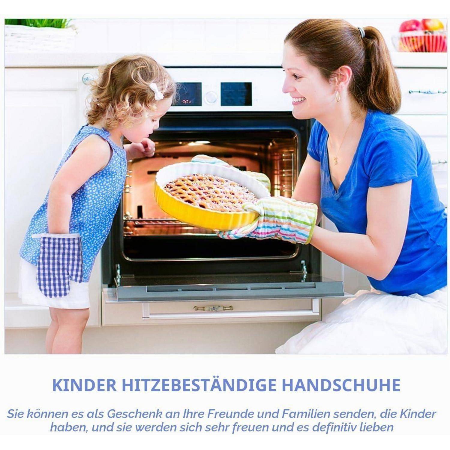 DOITOOL Kinder Ofenhandschuhe 2 Stück Karo Dunkelblau