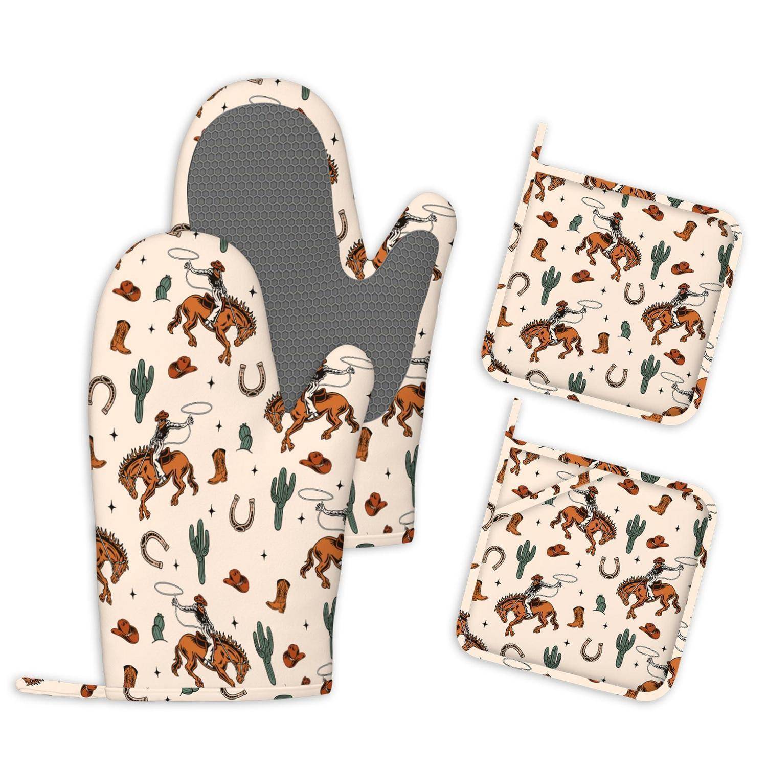 Ofenhandschuhe und Topflappen 4er Set, Silikon, hitzebeständig