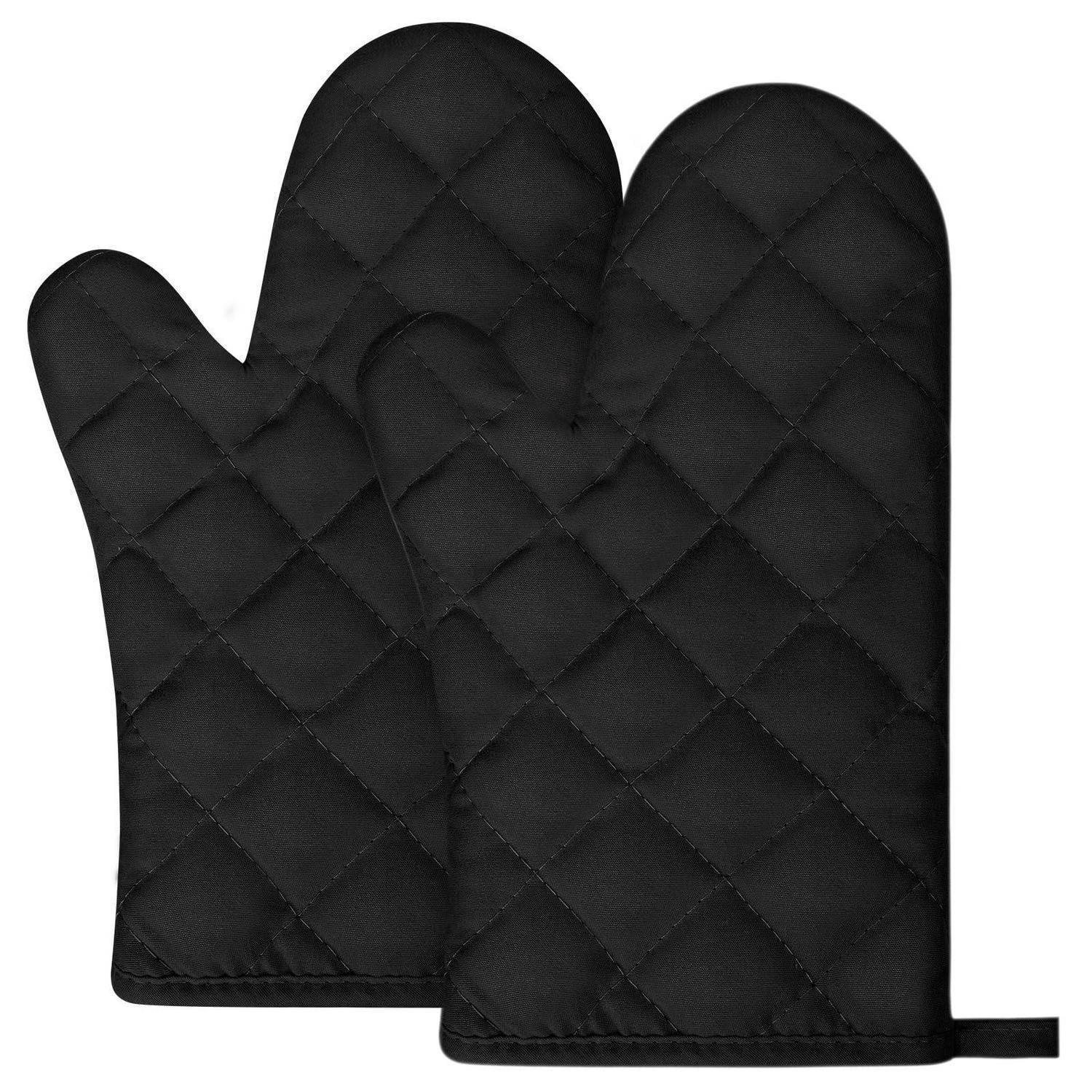 AUAUY 1 Paar Ofenhandschuhe Baumwolle Hitzebeständig bis 180°C Schwarz