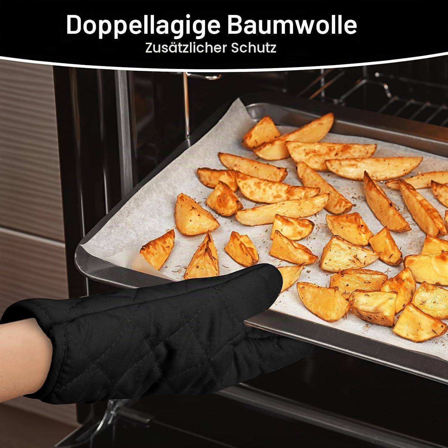 AUAUY 1 Paar Ofenhandschuhe Baumwolle Hitzebeständig bis 180°C Schwarz