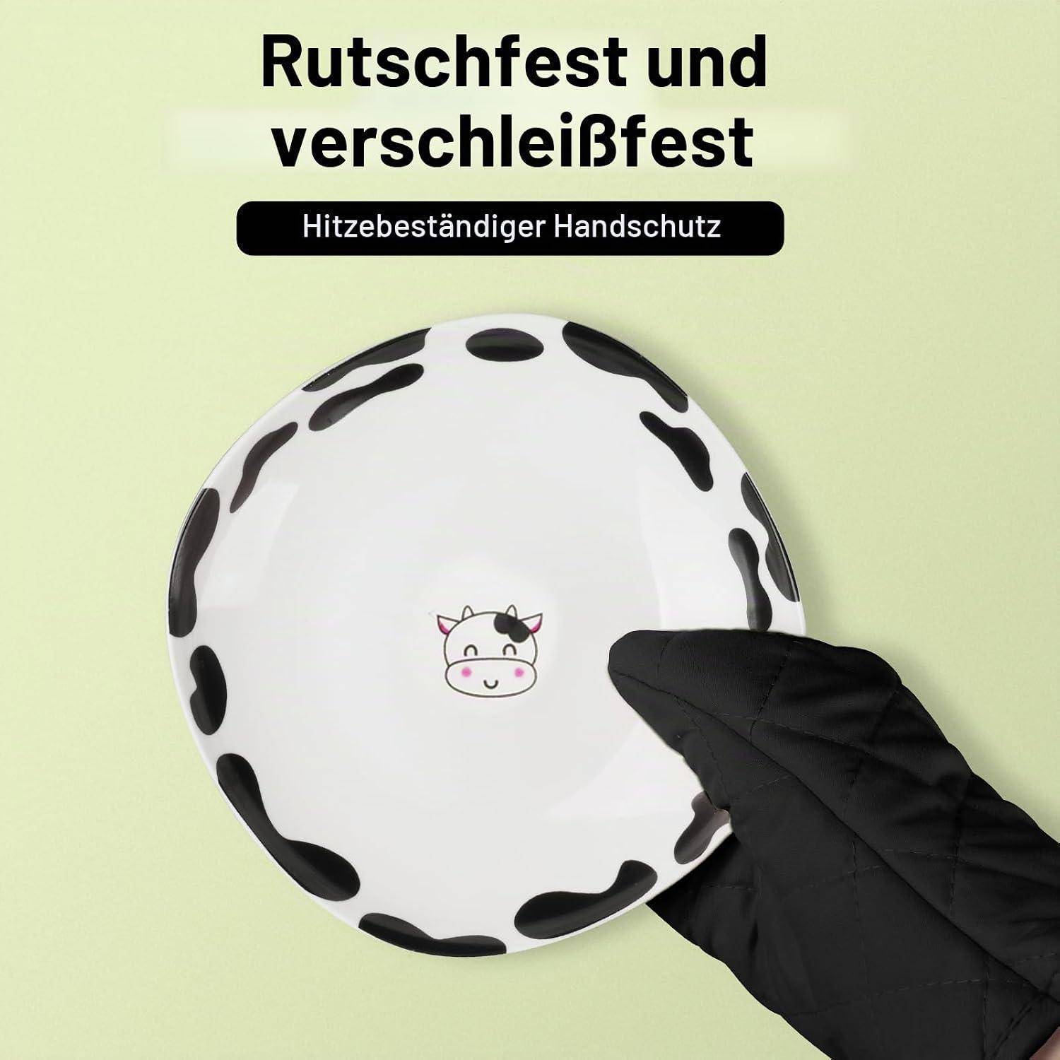 AUAUY 1 Paar Ofenhandschuhe Baumwolle Hitzebeständig bis 180°C Schwarz