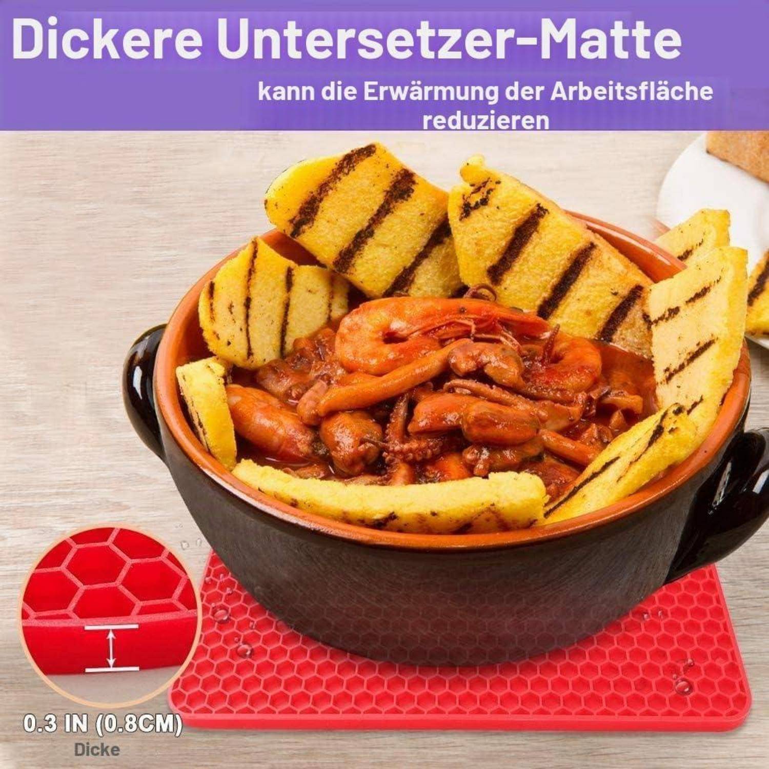 Silikon Topfuntersetzer 4er Set, Hitzebeständig, Rutschfest, Rot Blau