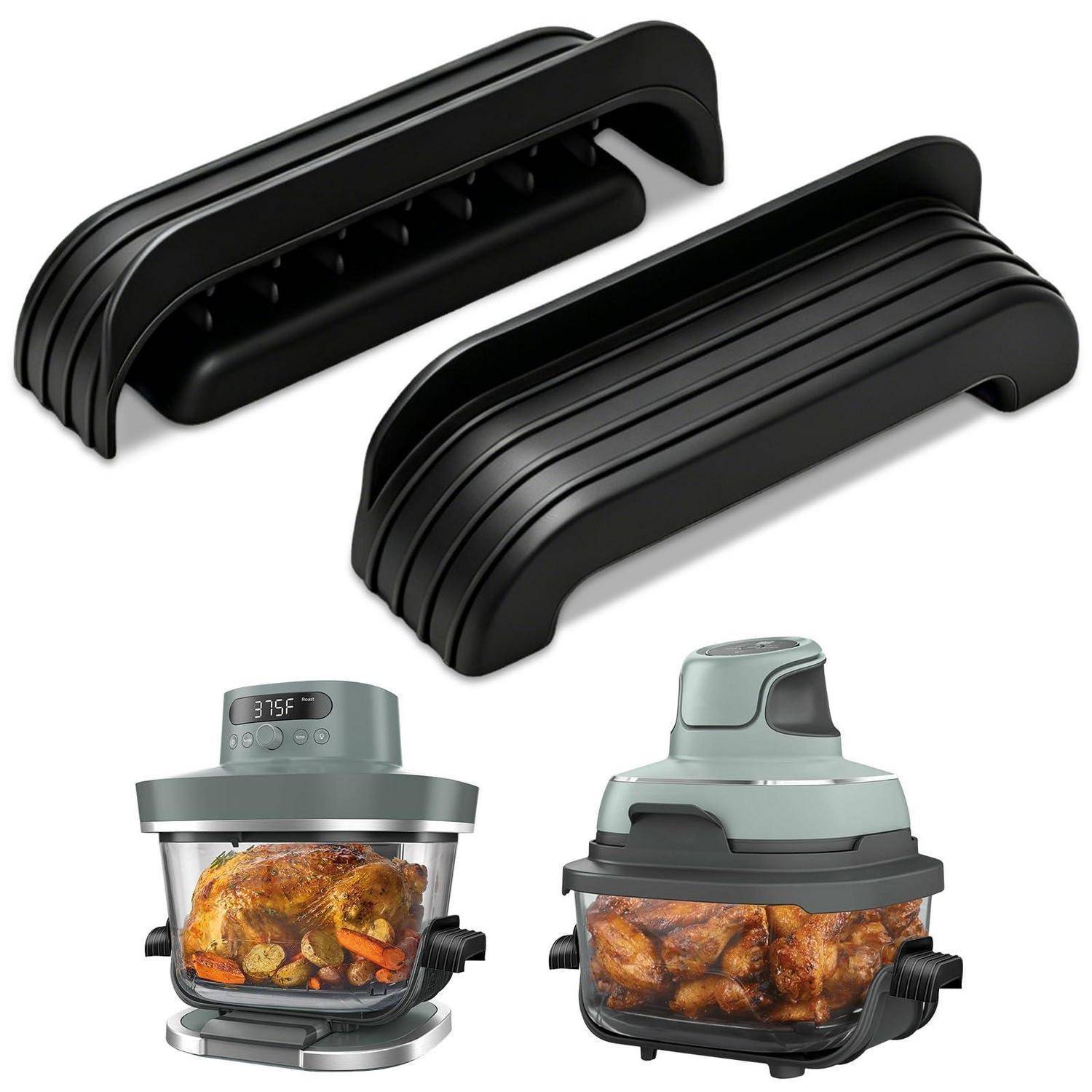 Silikon Topfgriff-Abdeckungen für Ninja Crispi Glas-Heißluftfritteusen 2,4-5,7L Schwarz