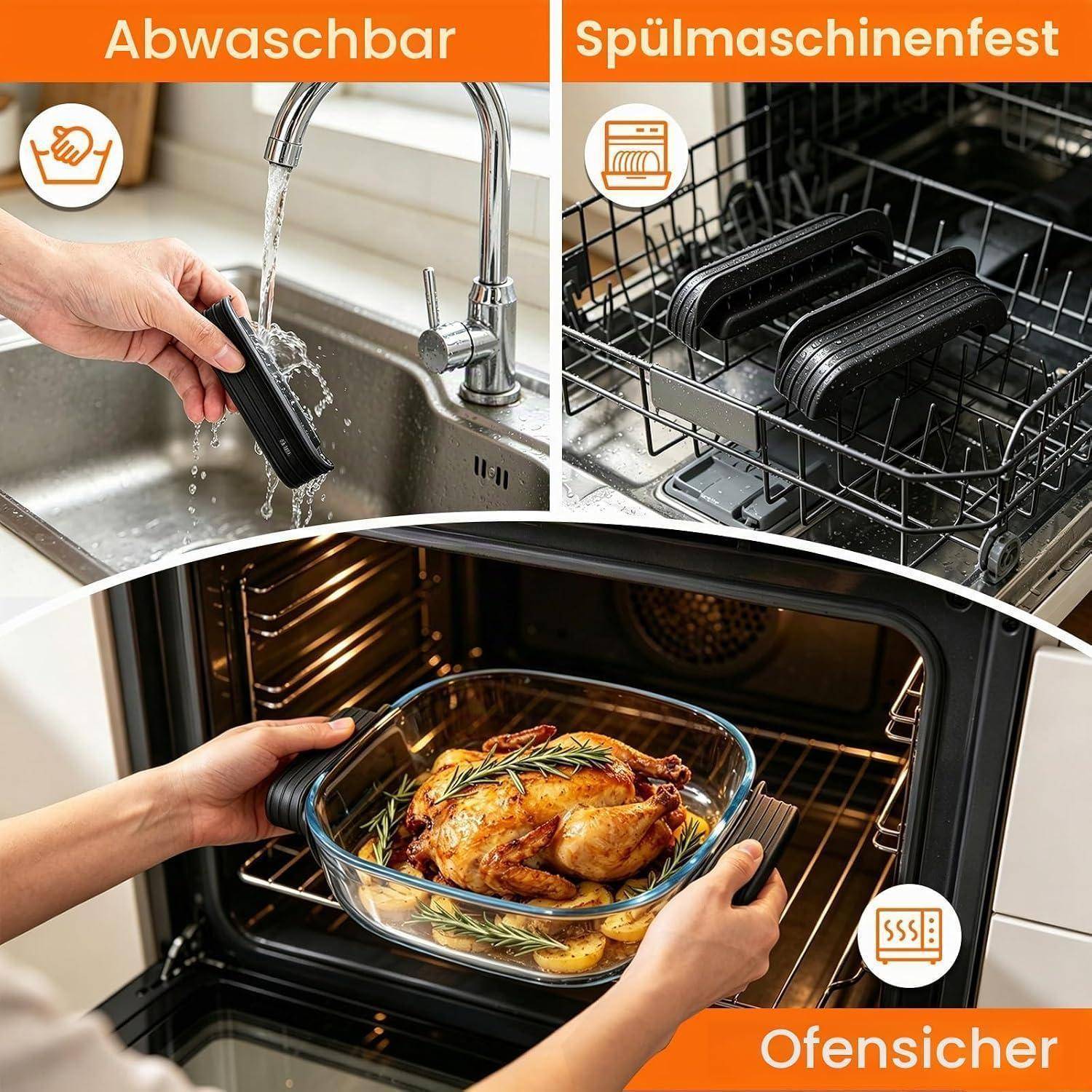 Silikon Topfgriff-Abdeckungen für Ninja Crispi Glas-Heißluftfritteusen 2,4-5,7L Schwarz