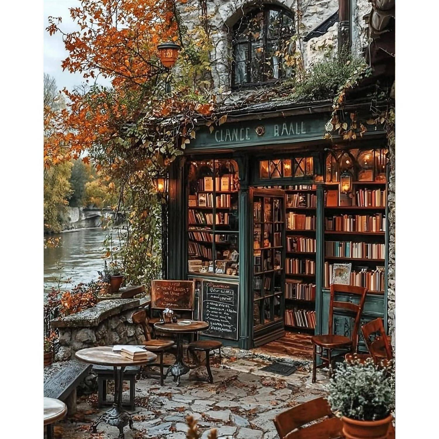 QENSPE Malen nach Zahlen Set Café 40x50cm Acryl Ölgemälde
