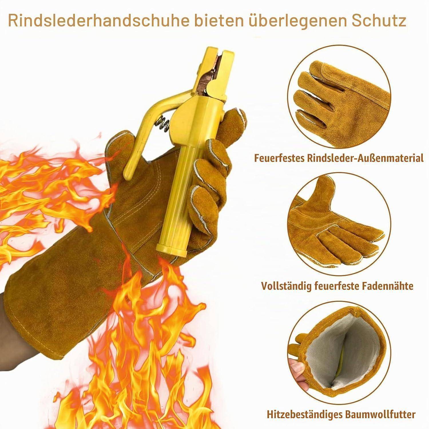 Grillhandschuhe 1 Paar Rindsleder hitzebeständig bis 600°C mit Unterarmschutz