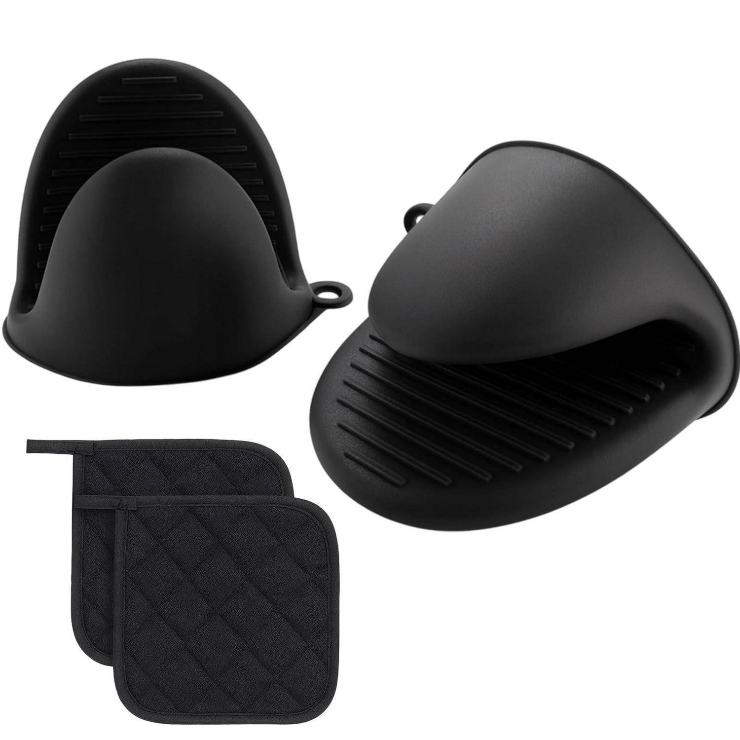Ofenhandschuhe Silikon 4-teiliges Set Schwarz