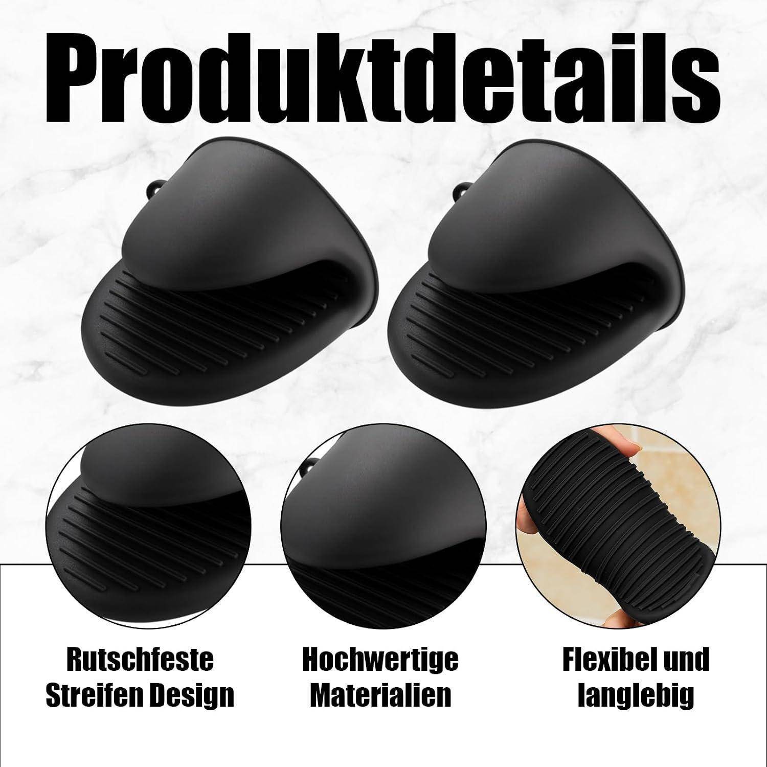 Ofenhandschuhe Silikon 4-teiliges Set Schwarz