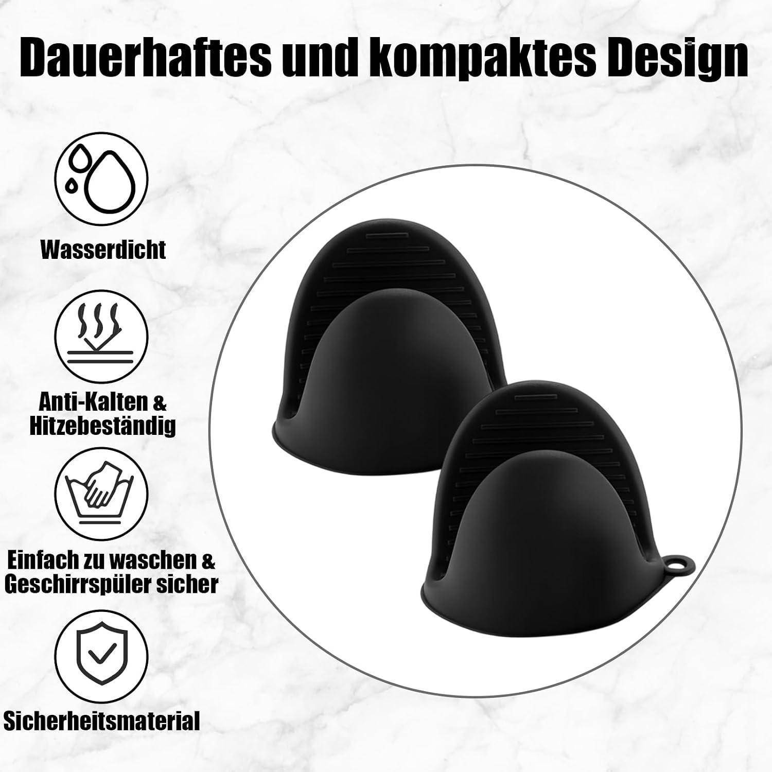 Ofenhandschuhe Silikon 4-teiliges Set Schwarz