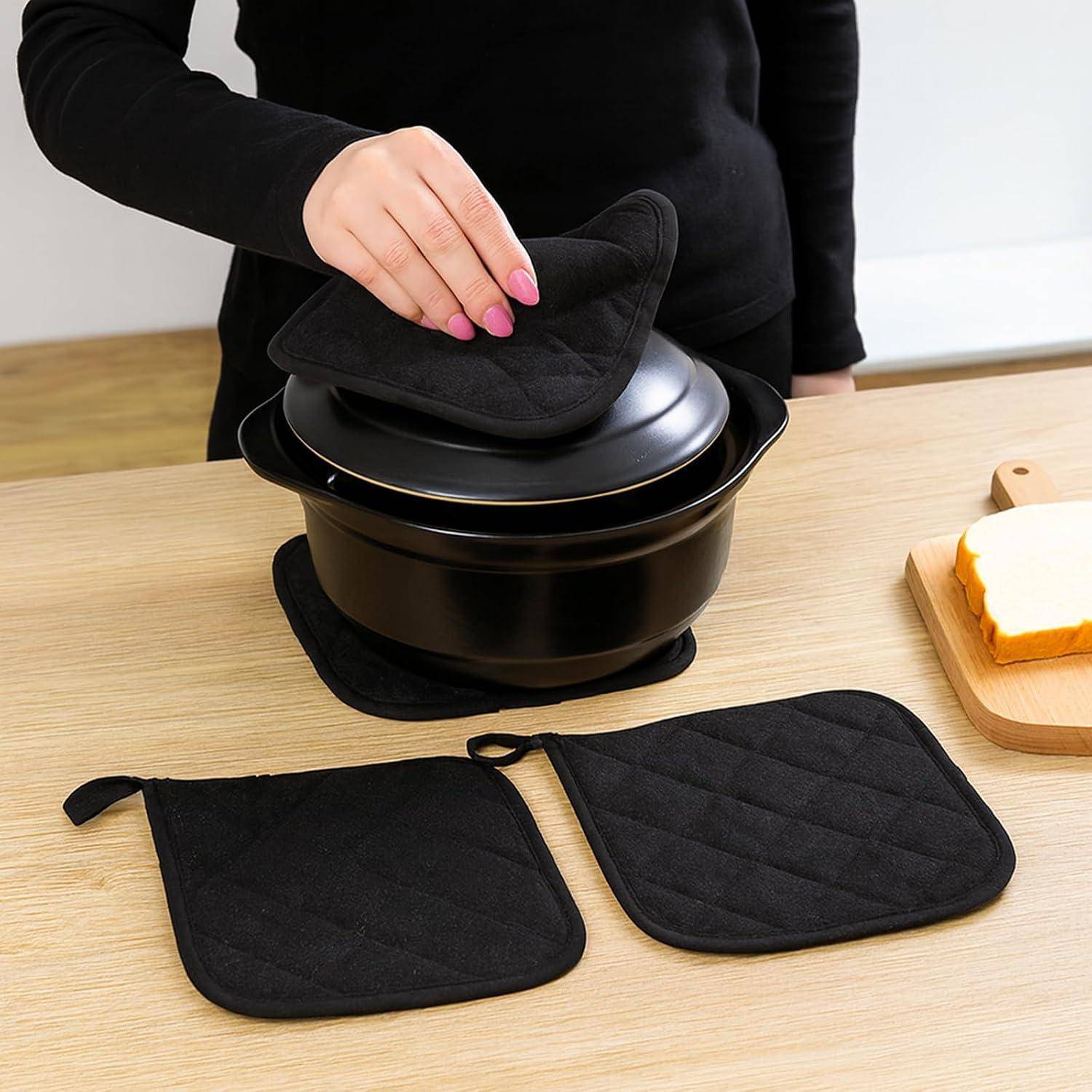 Ofenhandschuhe Silikon 4-teiliges Set Schwarz