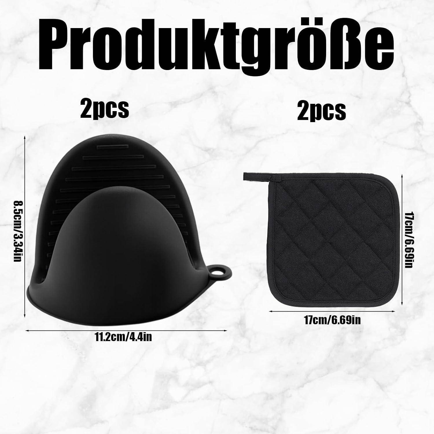 Ofenhandschuhe Silikon 4-teiliges Set Schwarz