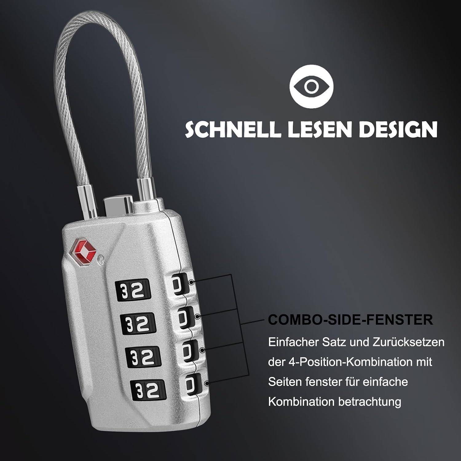 Diyife TSA Gepäckschloss 2 Stück 4-stellig Silber