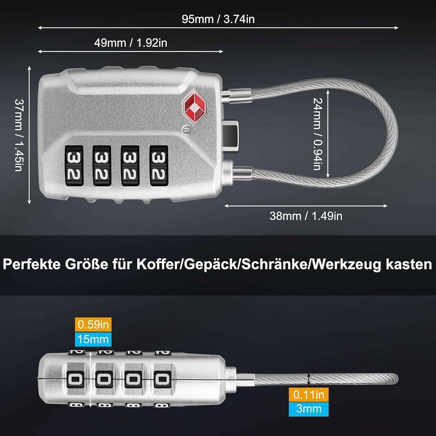 Diyife TSA Gepäckschloss 2 Stück 4-stellig Silber