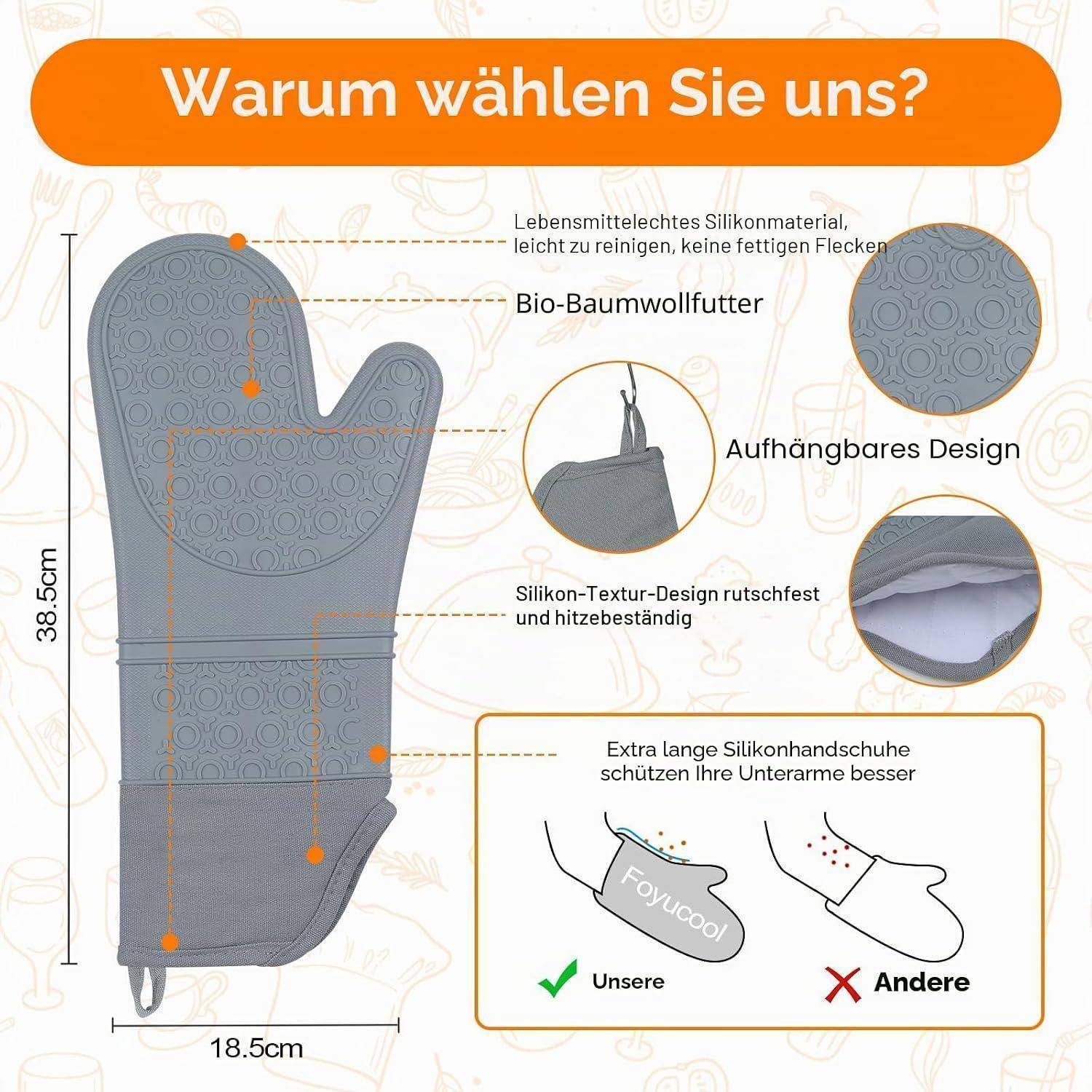 9er Set Ofenhandschuhe Silikon Hitzebeständig BPA-frei
