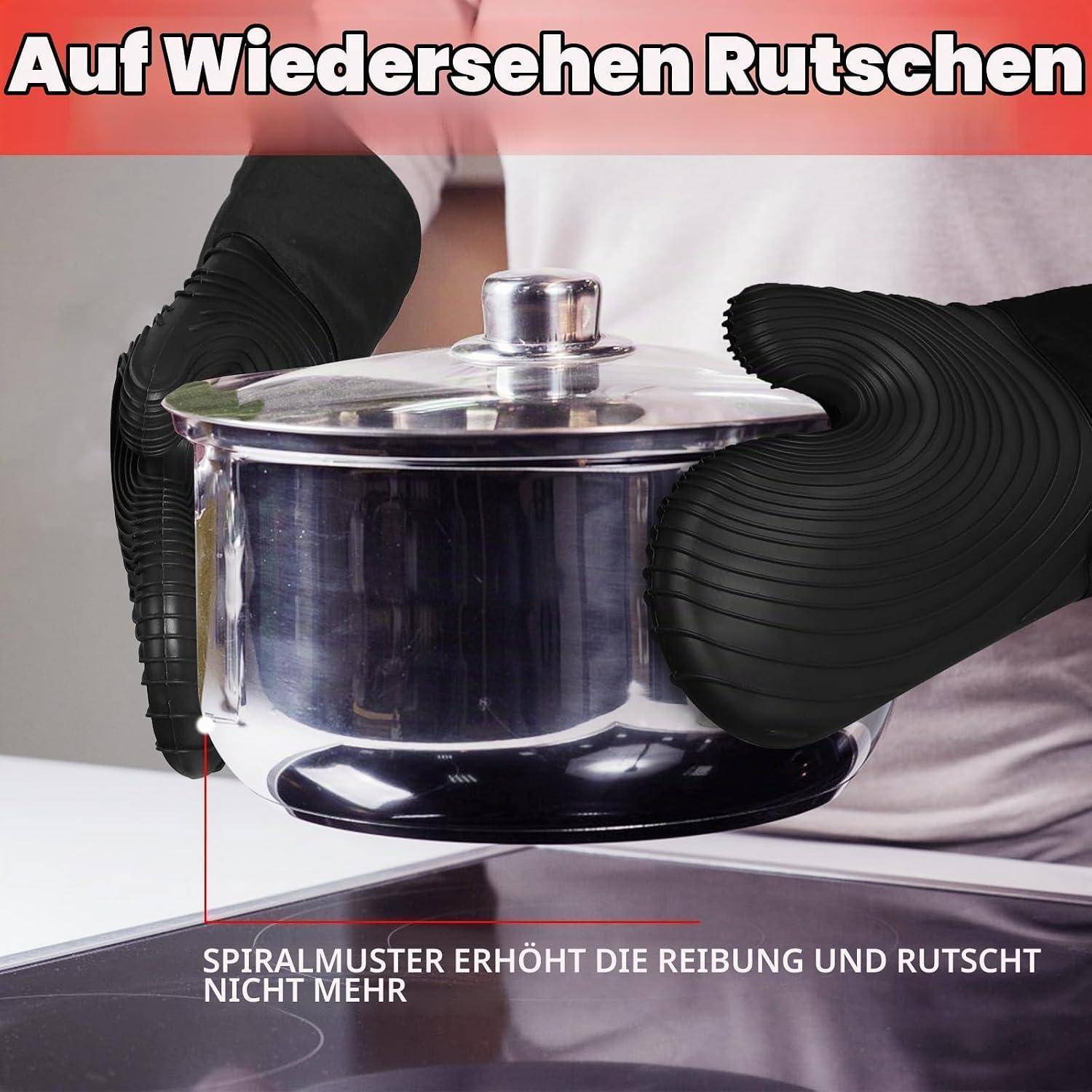Ofenhandschuhe Silikon Hitzebeständig 250°C Schwarz | Set mit Pinsel und Matte