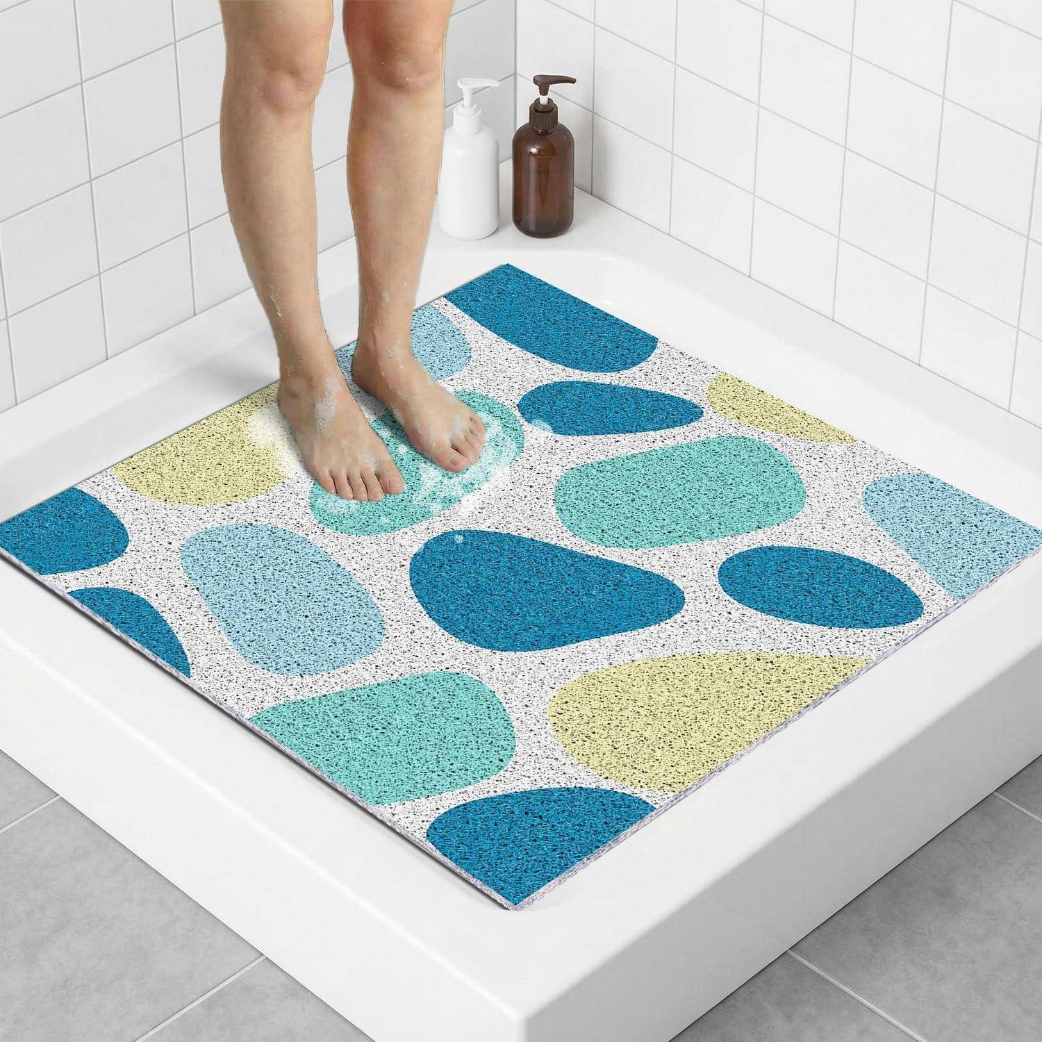 Duschmatte PVC Luffa 70x70 cm Schnelltrocknend Quadratisch Blau