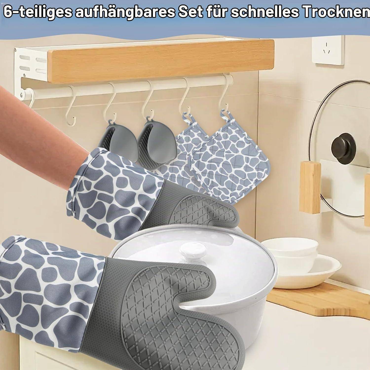 Ofenhandschuhe Set 6-teilig Hitzebeständig bis 230°C Grau